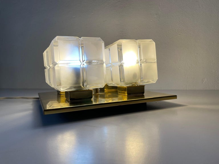 Cube Glass and Brass Flush Mount Light by Kalmar Leuchten, 1960s