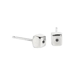 Cube III Stud Earring 14 Karat White Gold with Black Diamonds