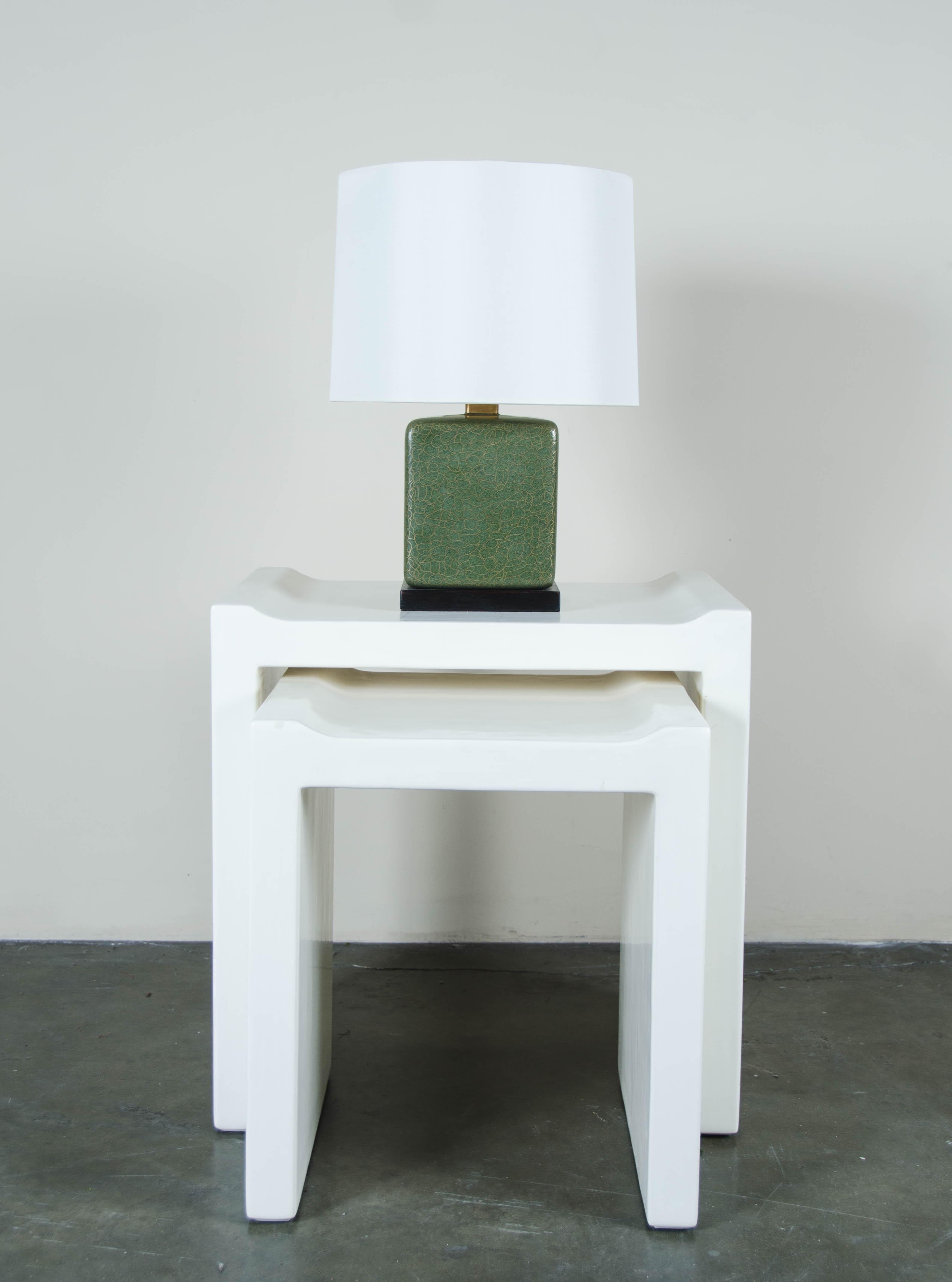Cloissoné Cube Lamp by Robert Kuo, Moss Cloisonné, Limited Edition For Sale
