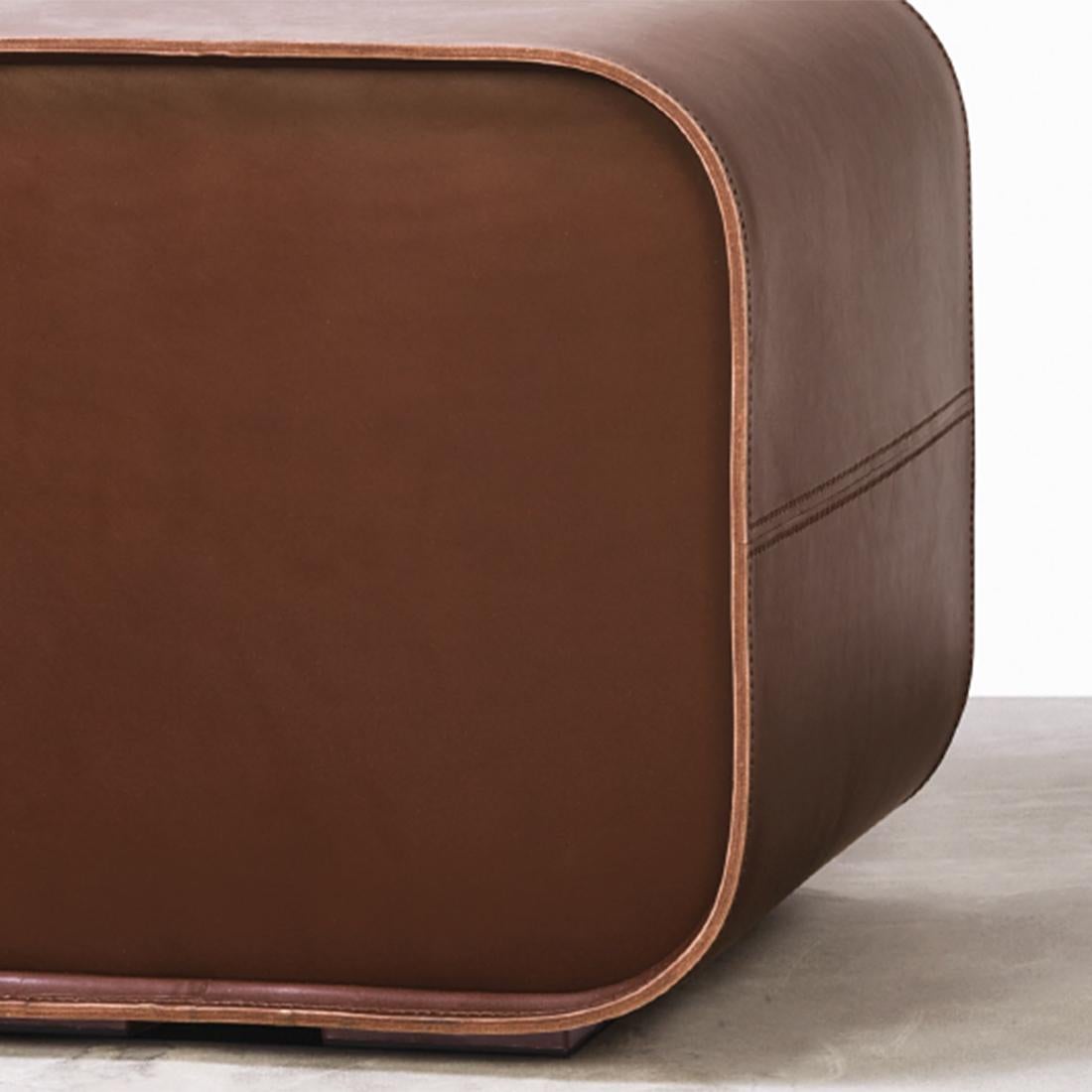 Hand-Crafted Cube Leather Stool For Sale
