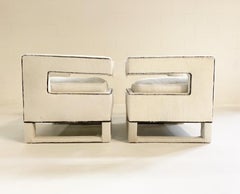 Cube Lounge Chairs in Brazilian Cowhide, Pair