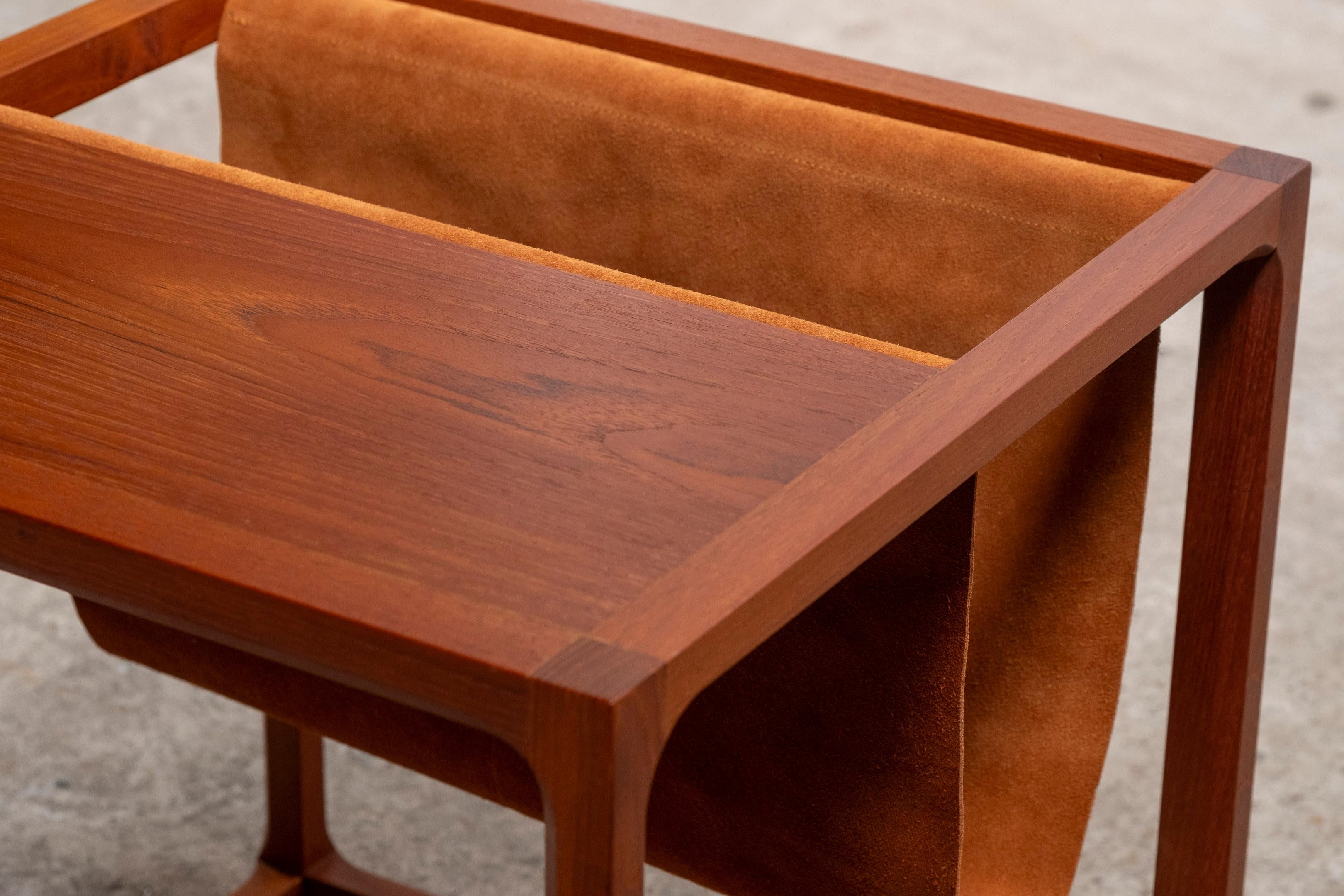 Suede Cube Magazine Rack/ Side table by Kai Kristiansen for Aksel Kjersgaard, Denmark