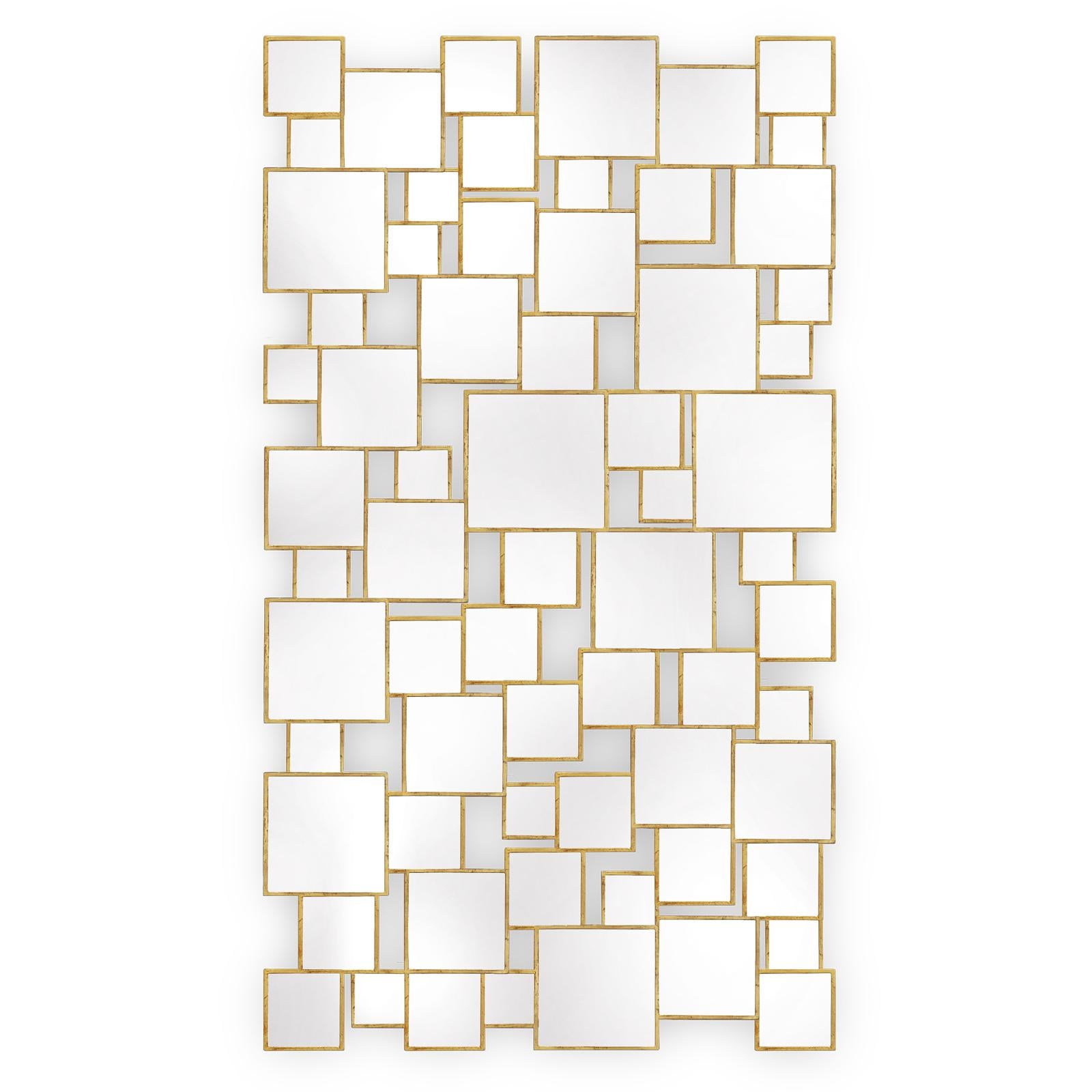 Cube Mirror with seventy-two square mirrors panels
in antique gold wood frame finish.
