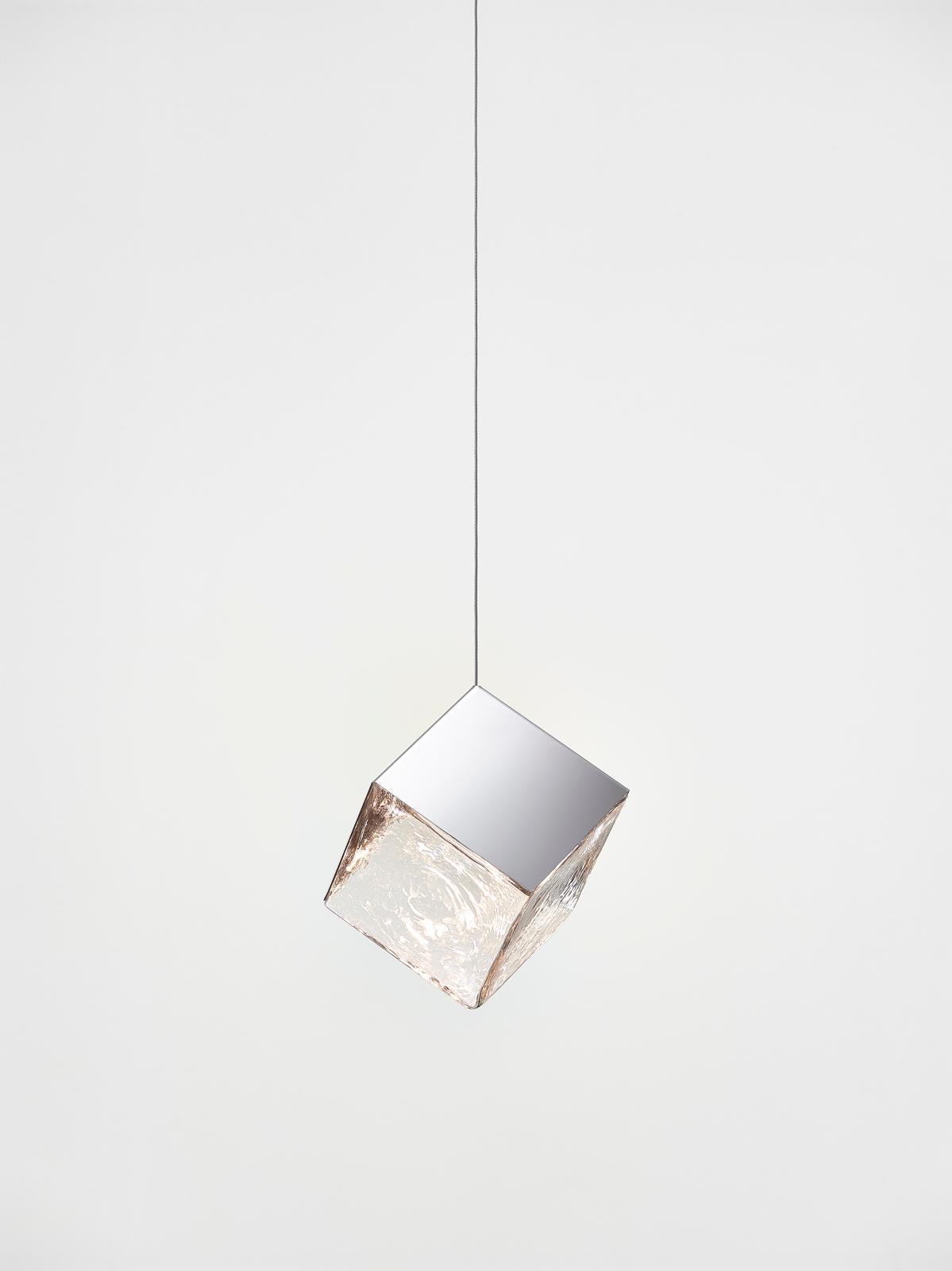 Stainless Steel Cube Mouthblown Czech Glass 6 Pendant Modern Chandelier (US Version) For Sale