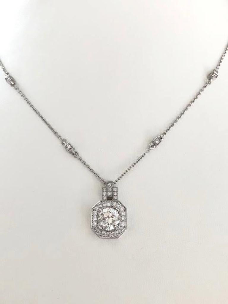 Modern Platinum Diamond Cube Pendant Necklace For Sale