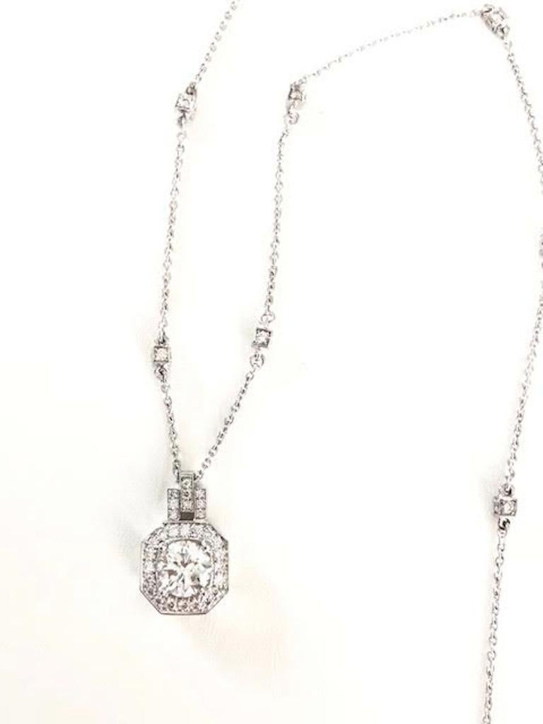 Round Cut Platinum Diamond Cube Pendant Necklace For Sale