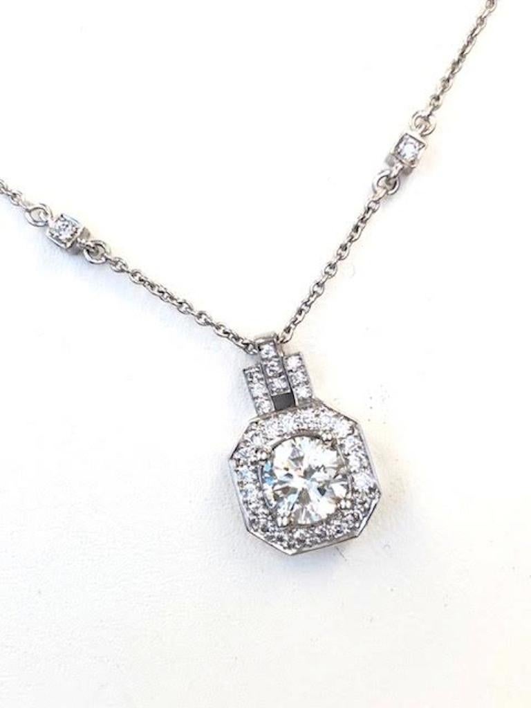 Platinum Diamond Cube Pendant Necklace In New Condition For Sale In New York, NY