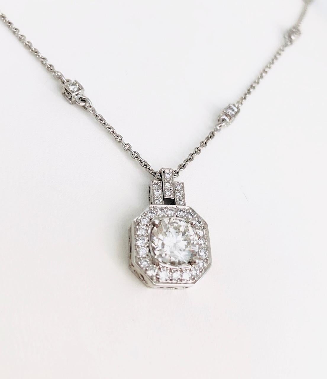 Women's Platinum Diamond Cube Pendant Necklace For Sale