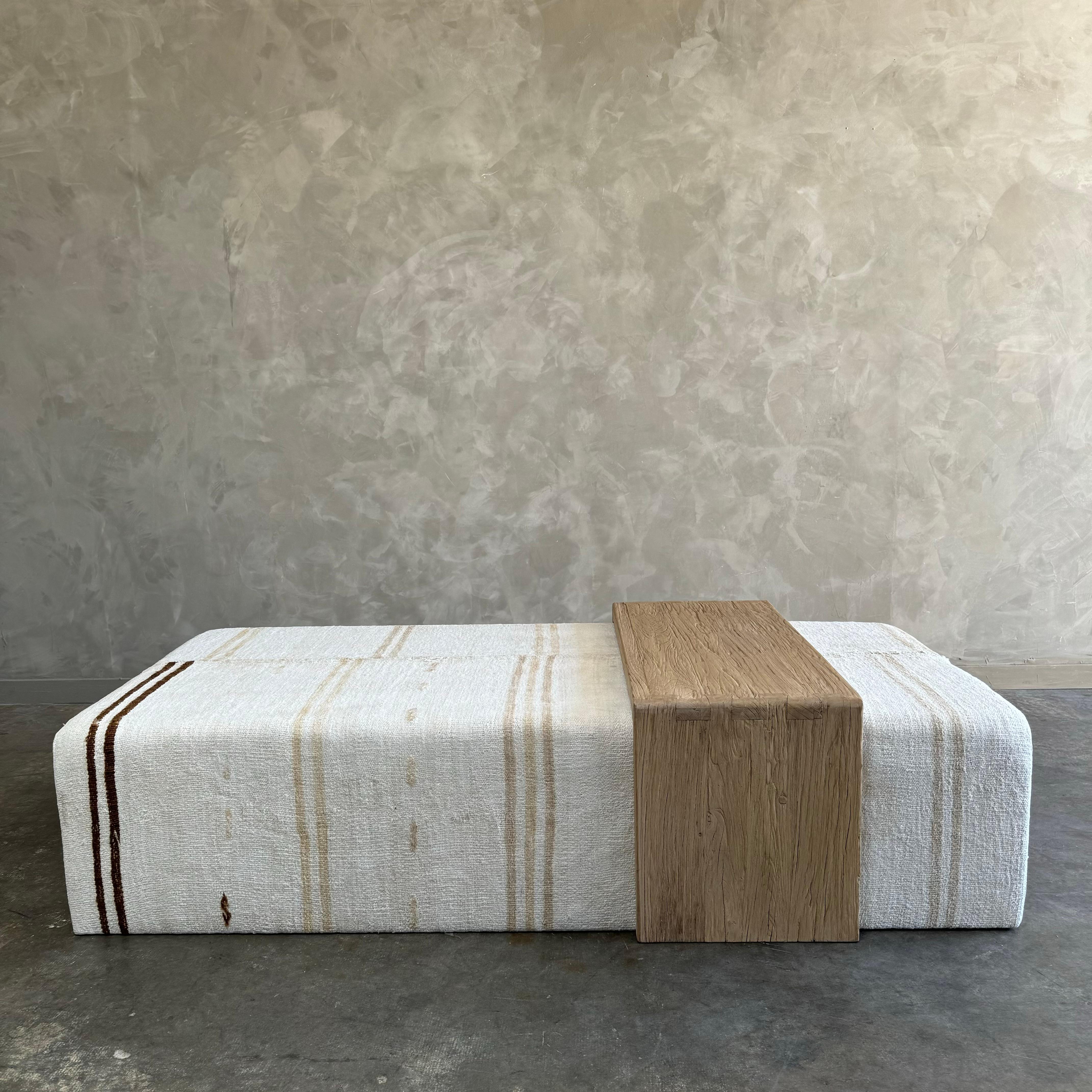 Organic Modern Cube ottoman w/ elm tray table For Sale
