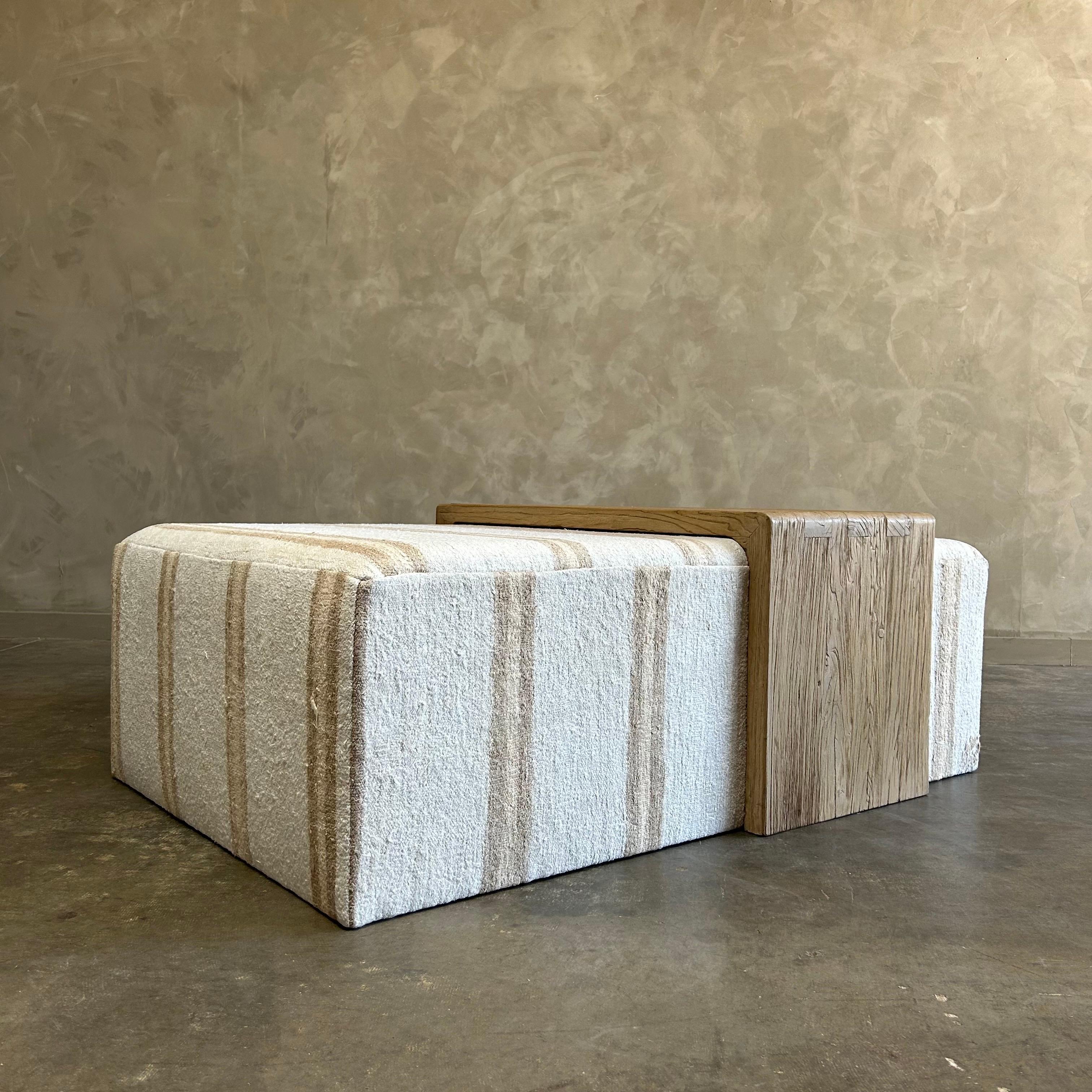 Organic Modern Cube ottoman w/ elm waterfall table For Sale