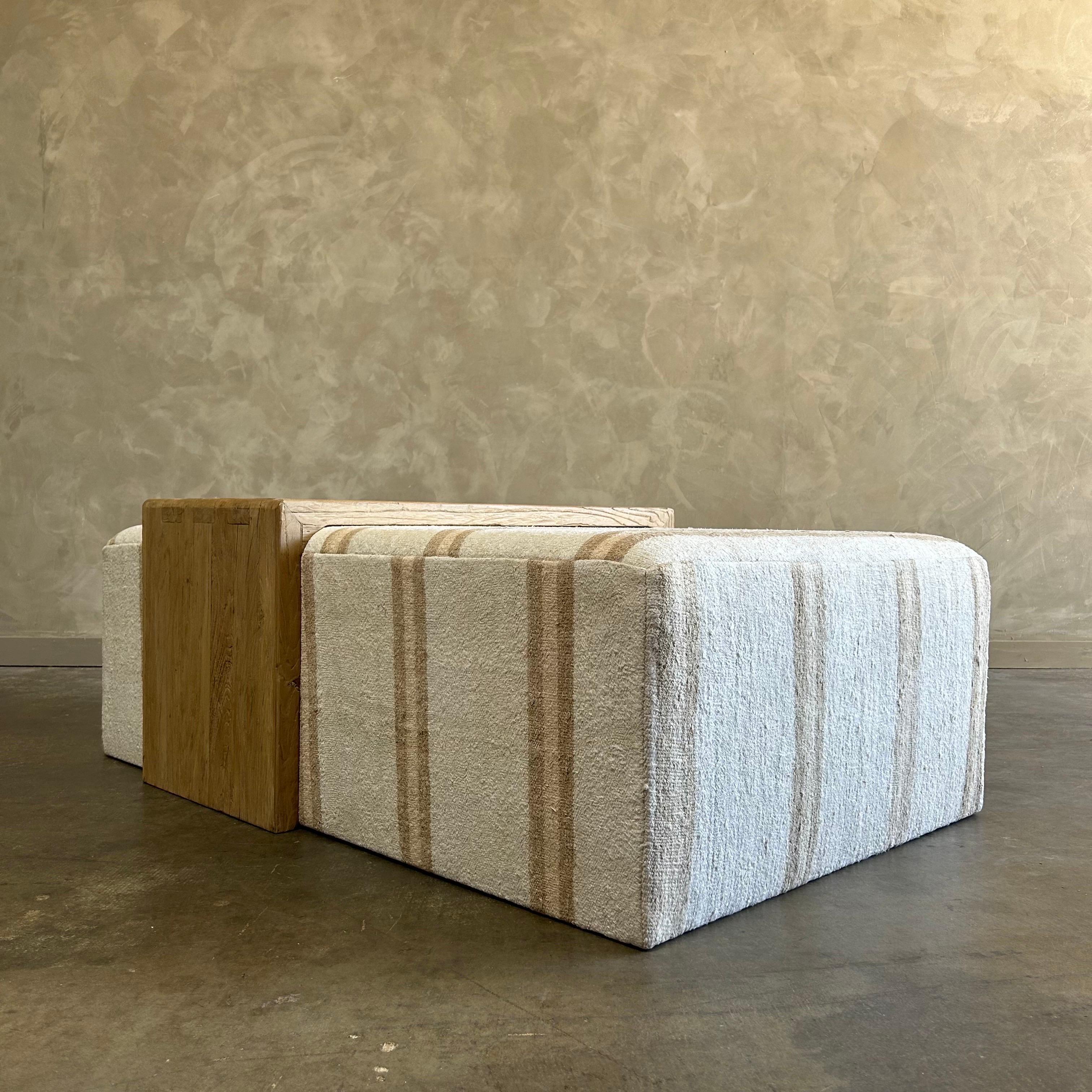 Contemporary Cube ottoman w/ elm waterfall table
