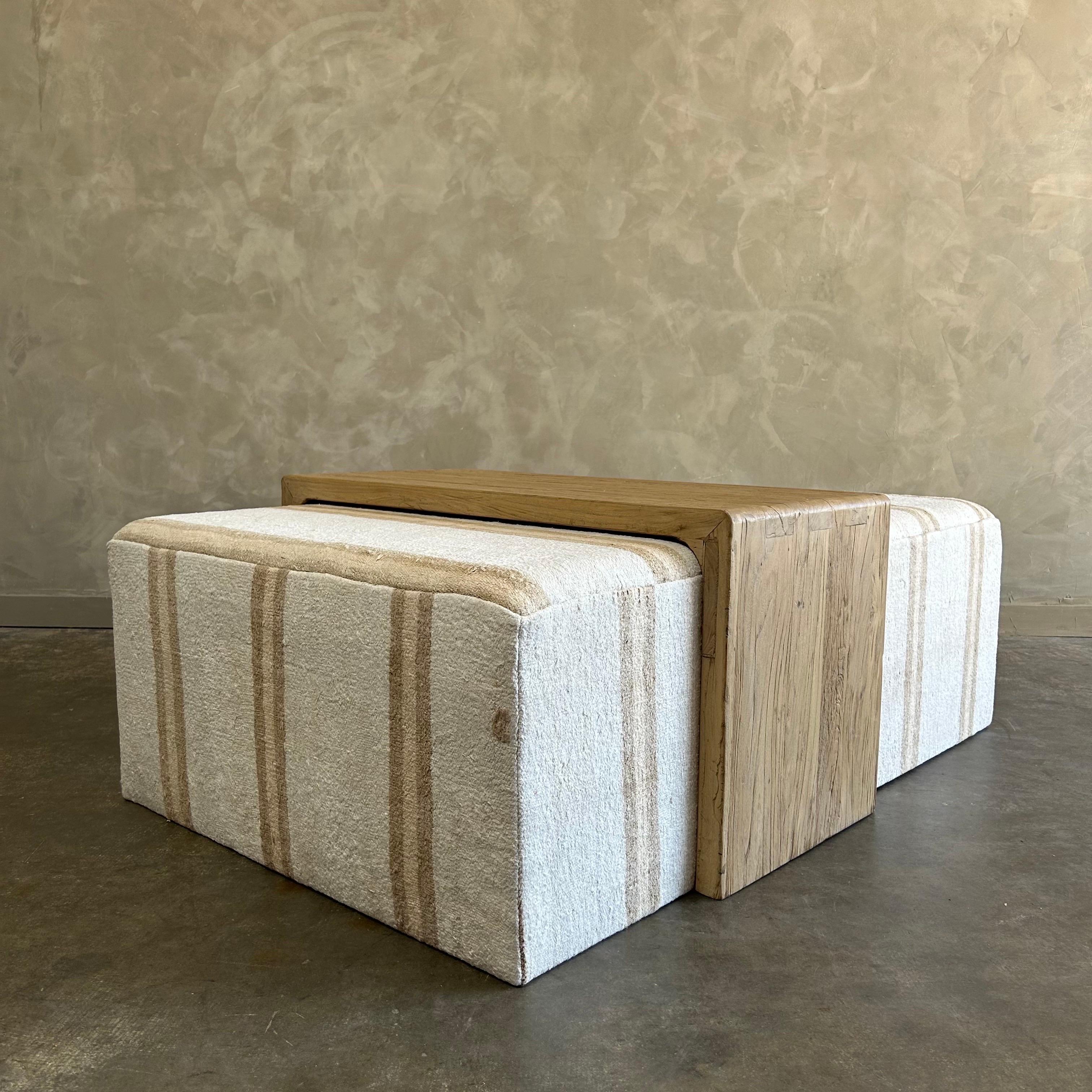 Cube ottoman w/ elm waterfall table For Sale 2