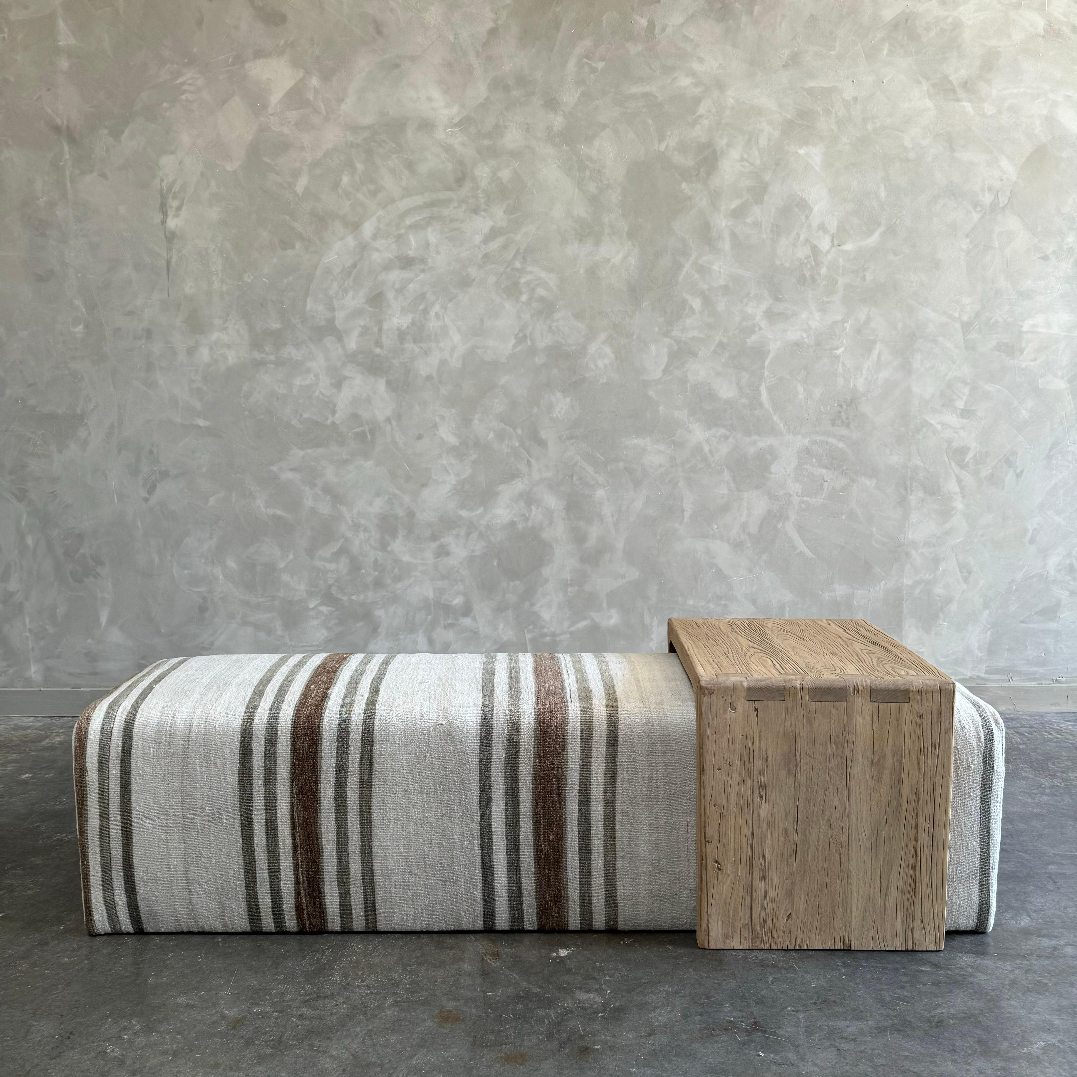 Organic Modern Cube ottoman with elm table For Sale