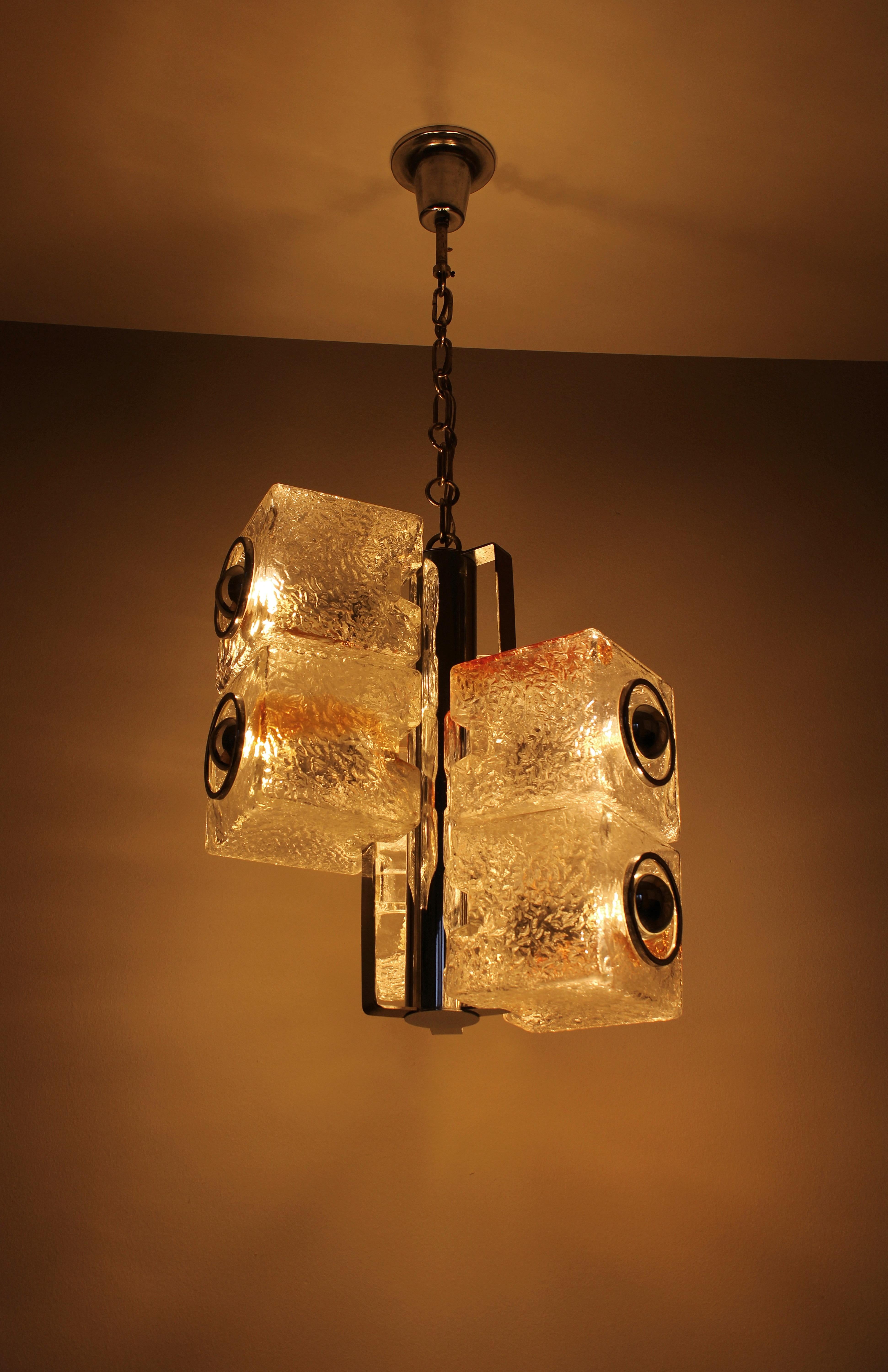 Mid-Century Modern Cube Pendant Lamp in Murano Glass by VeArt, 1960s For Sale