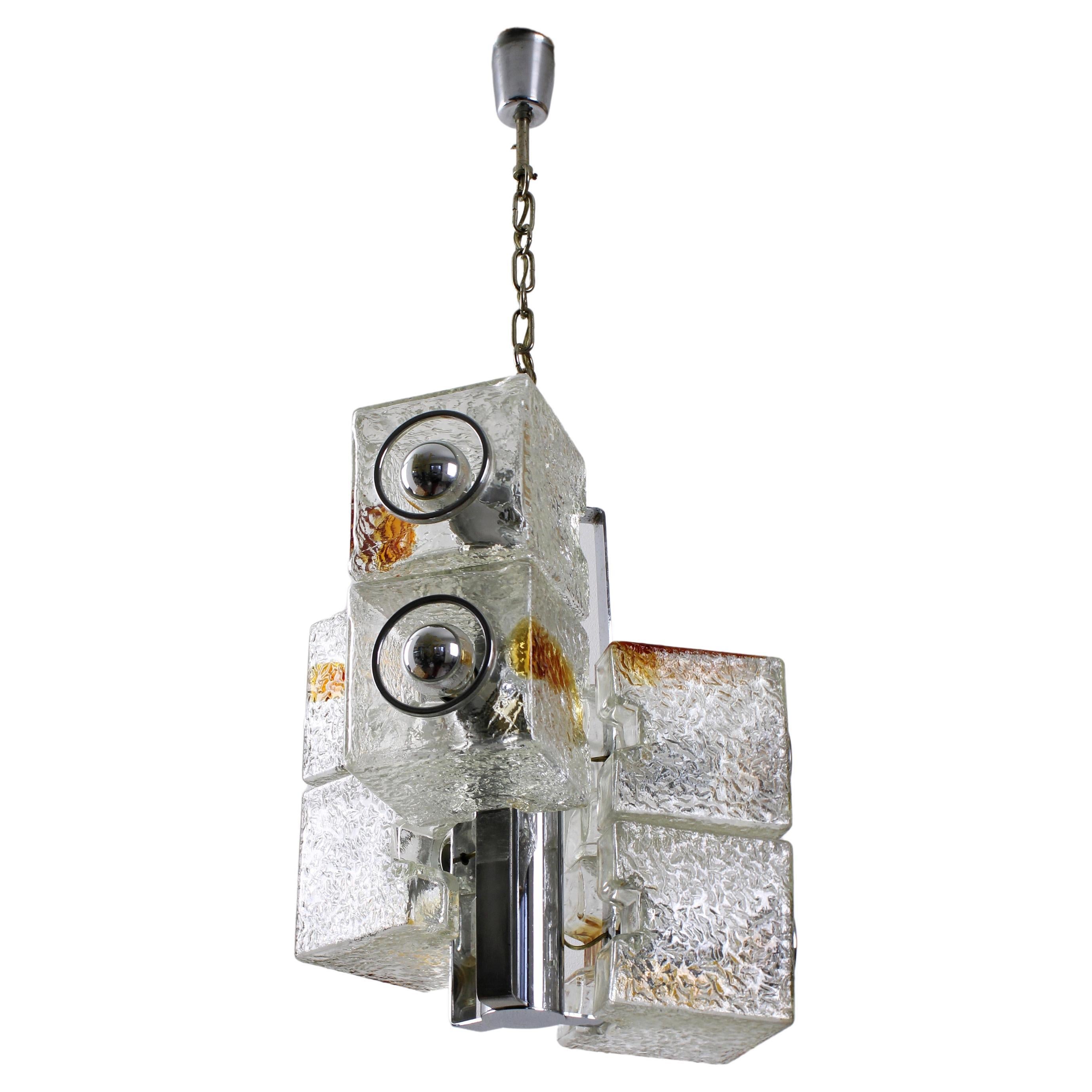 Cube Pendant Lamp in Murano Glass by VeArt, 1960s For Sale