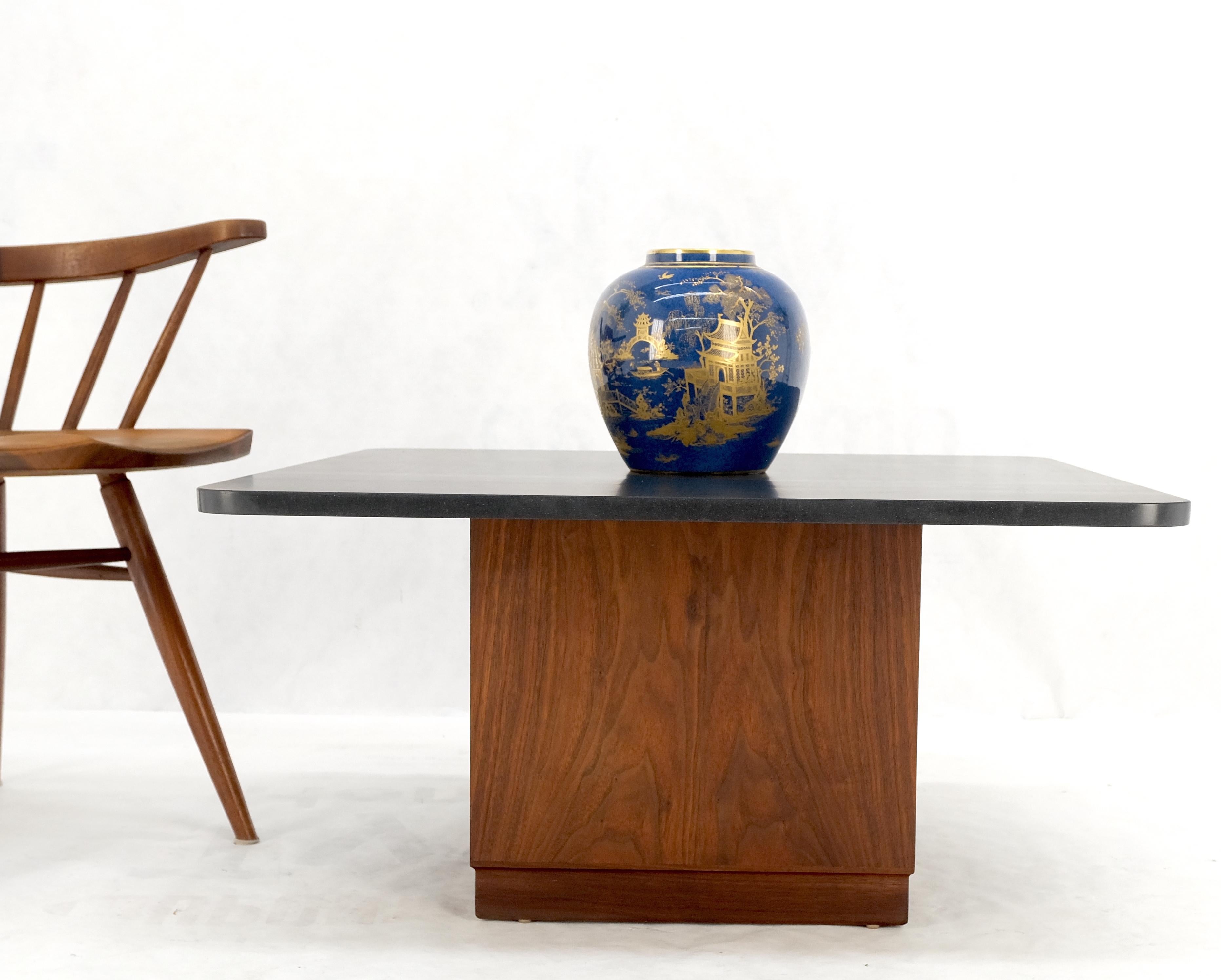 American Cube Shape Oiled Walnut Pedestal Base Square Slate Too Coffee Center Table MINT! For Sale