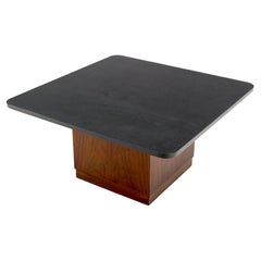 Cube Shape Oiled Walnut Pedestal Base Square Slate Too Coffee Center Table MINT!