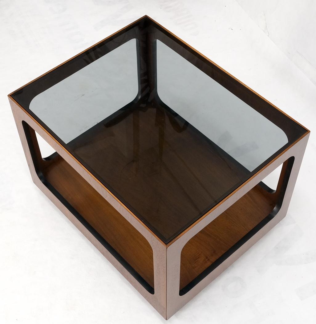 20th Century Cube Shape Rectangular Smoked Glass Oiled Walnut Side End Table For Sale