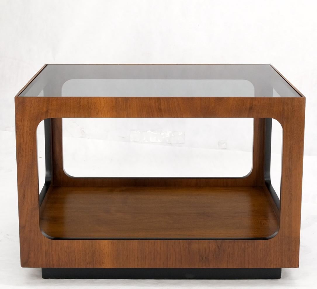 Cube Shape Rectangular Smoked Glass Oiled Walnut Side End Table For Sale 1