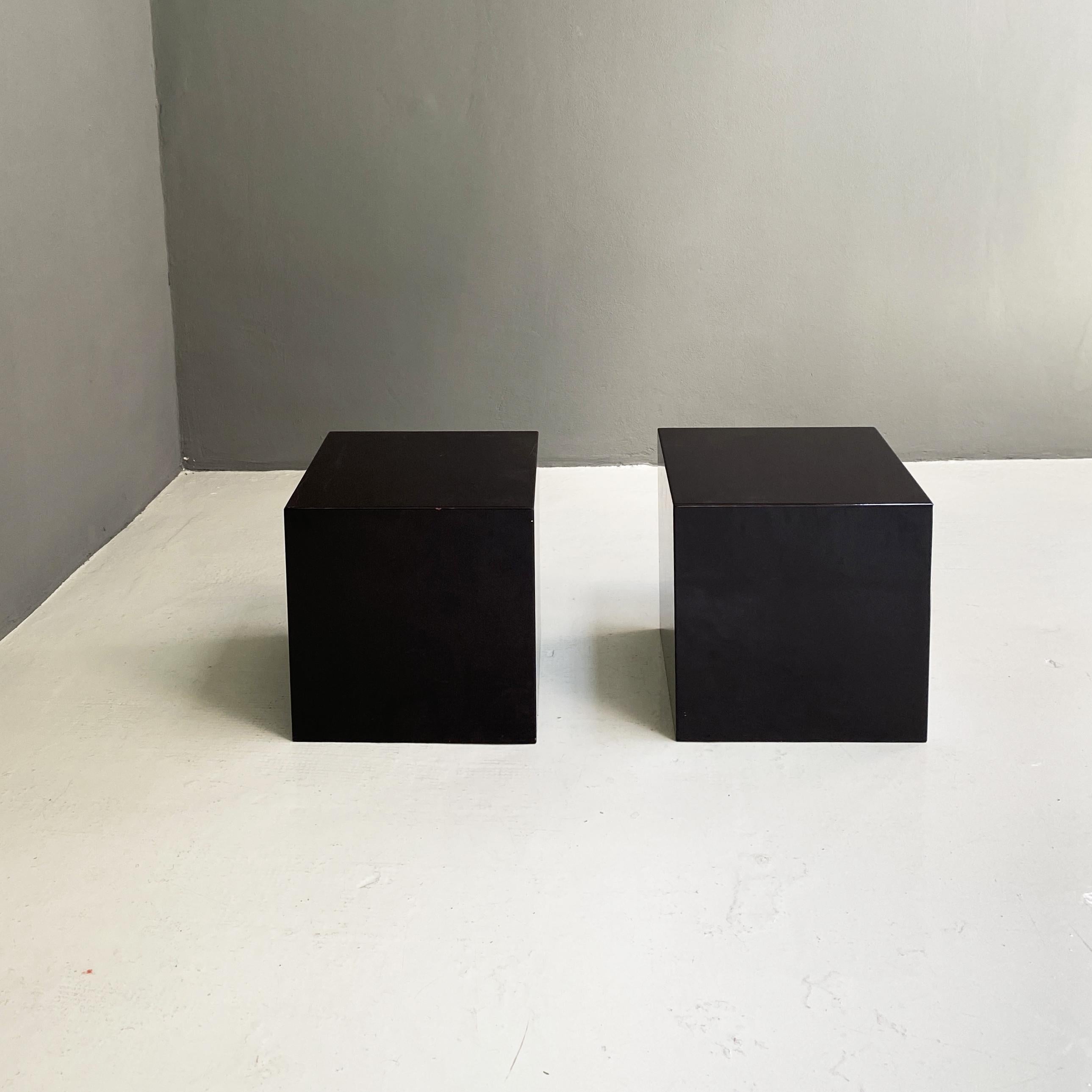 Cube-Shaped Coffee Tables or Bedside Tables in Dark Brown Lacquered Wood, 1990s  1