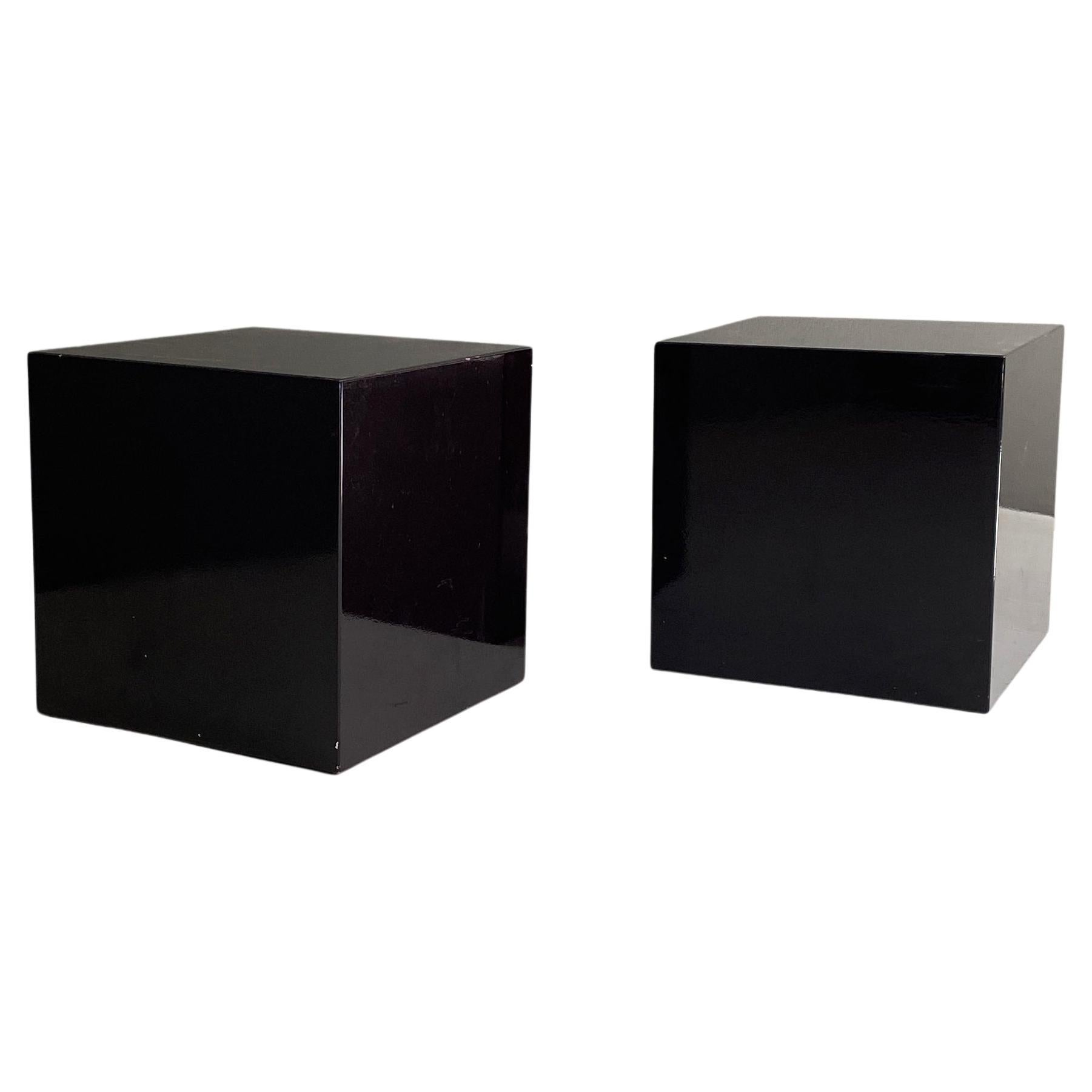 Cube-Shaped Coffee Tables or Bedside Tables in Dark Brown Lacquered Wood, 1990s 