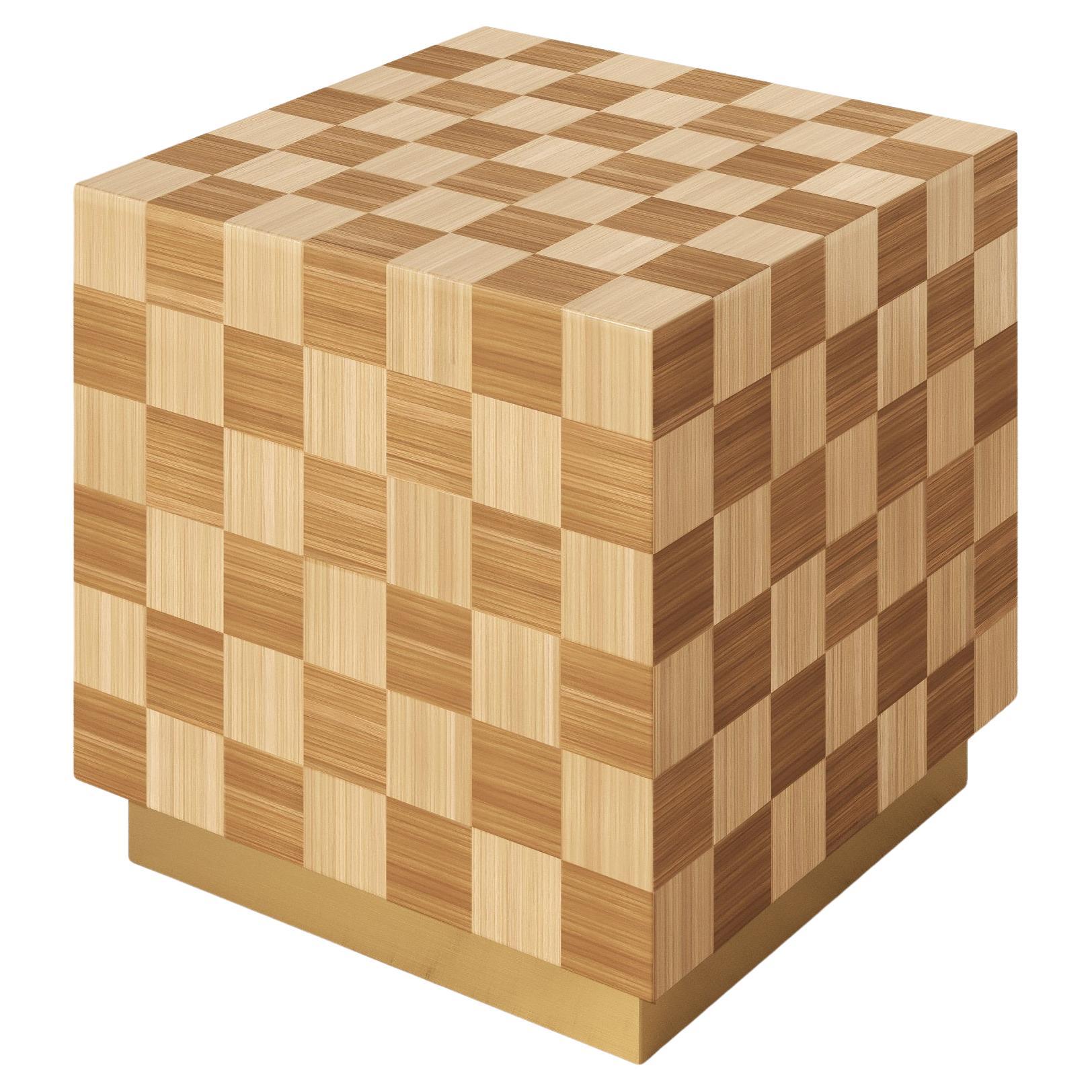 "CUBE" Side Table Coffee Straw Inlay Handmade Checkerboard Natural Square For Sale