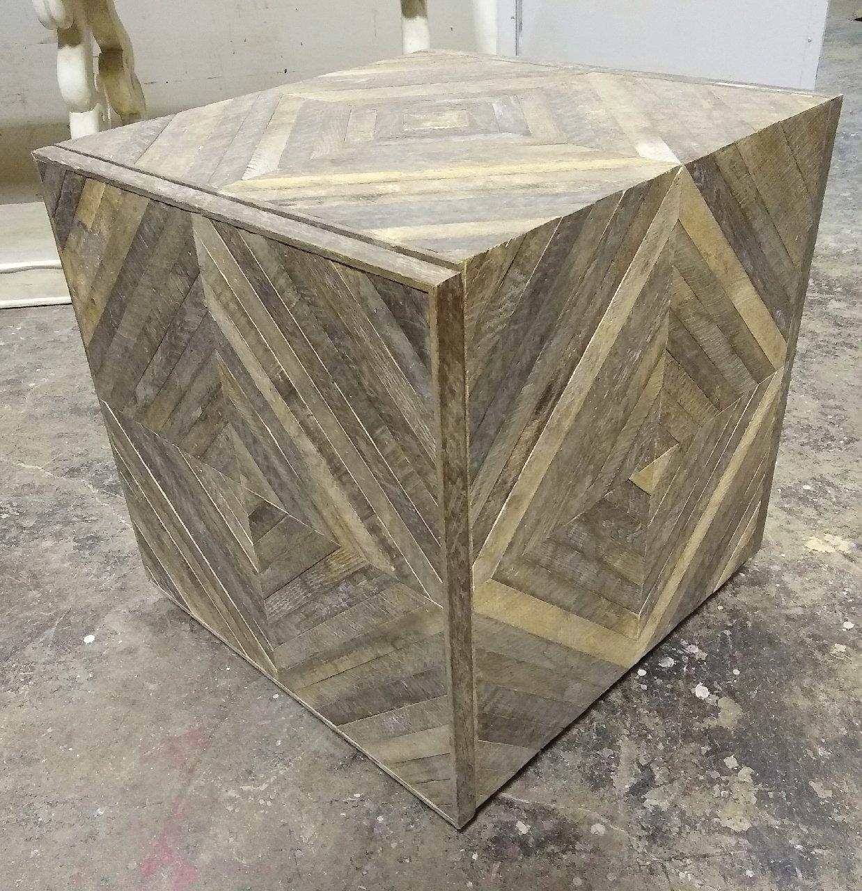 Reclaimed Wood Cube Side Table For Sale