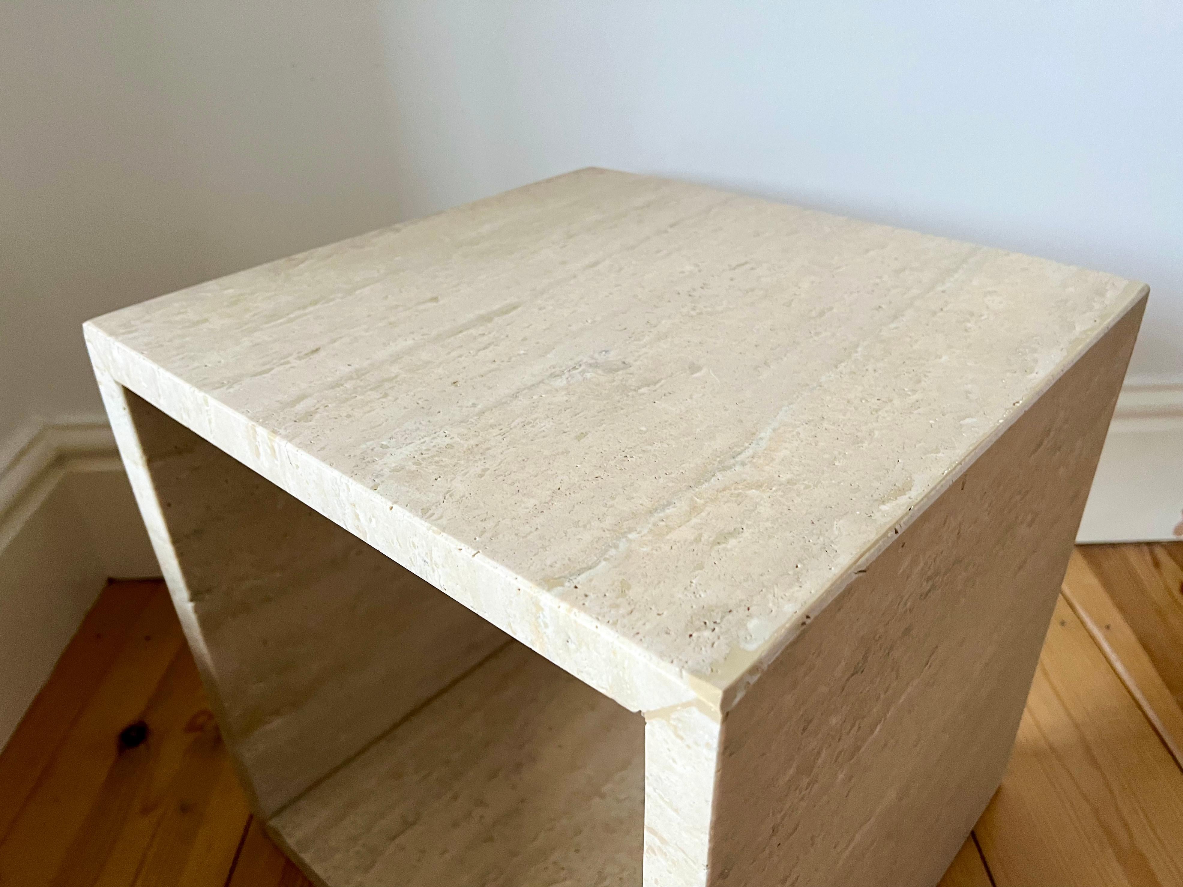 20th Century Cube side table in natural travertine stone