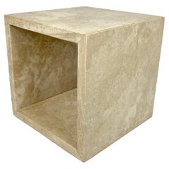 Cube side table in natural travertine stone