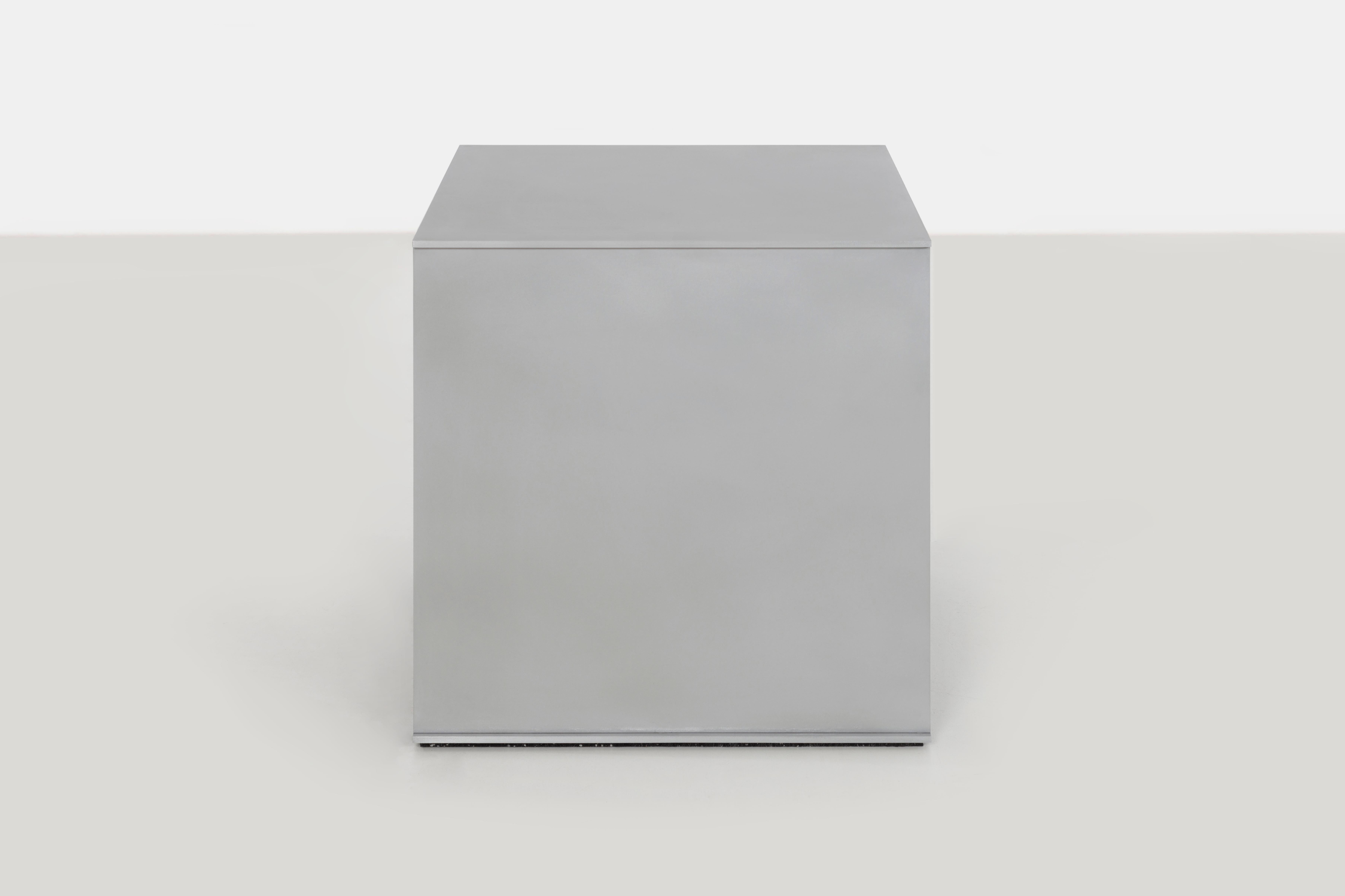 Minimalist Cube Side Table in Waxed Aluminum Plate by Jonathan Nesci For Sale
