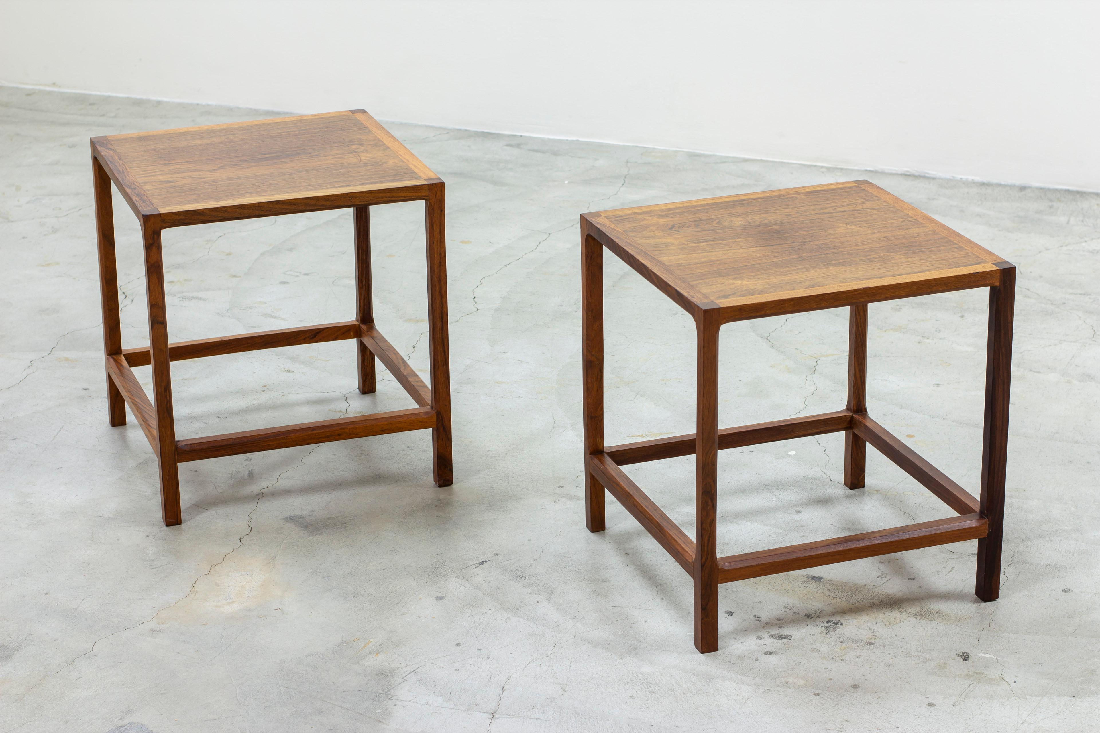 Danish Cube side tables in walnut by Kai Kristiansen for Aksel Kjaersgaard, Denmark For Sale