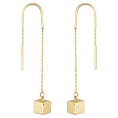 Cube Threader Earrings in 14K Solid Yellow Gold