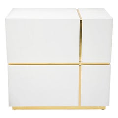 Cube White High Gloss Nightstand with Large Drawers for Modern Bedroom