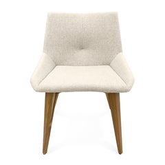 Customizable Teak and Oatmeal Fabric Geometric Dining Chair, Cubi Collection