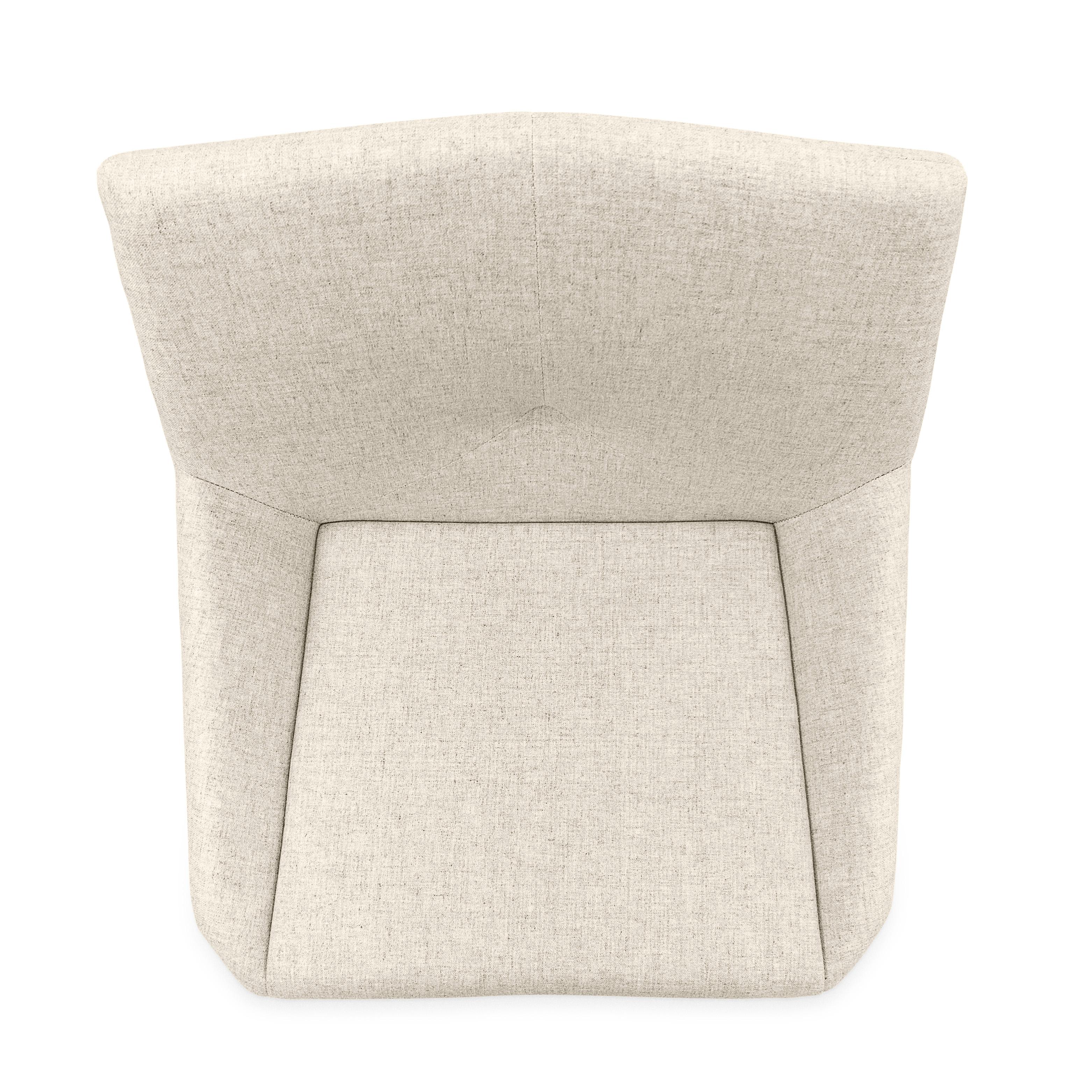Anpassbarer geometrischer Esszimmerstuhl aus Teakholz und hafermehlfarbenem Stoff, Cubi-Kollektion (Moderne) im Angebot