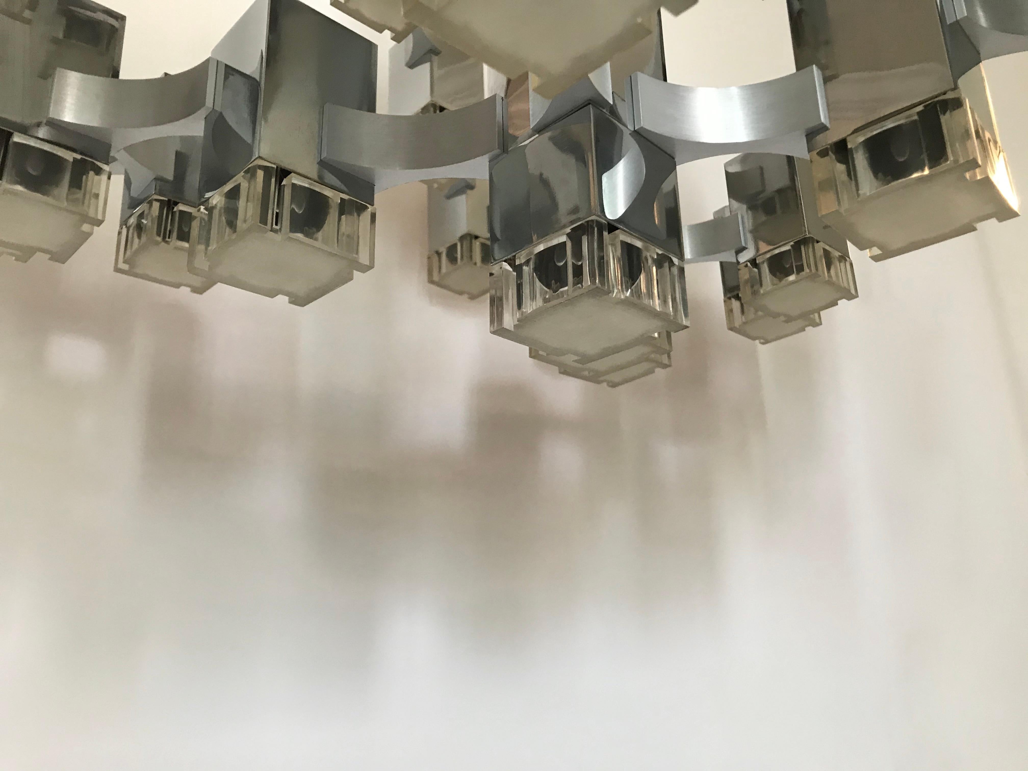 Aluminum Cubic 37-Light Ceiling Fixture by Gaetano Sciolari