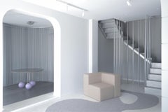 Beigefarbener Marineblauer Ledersessel/Sofa