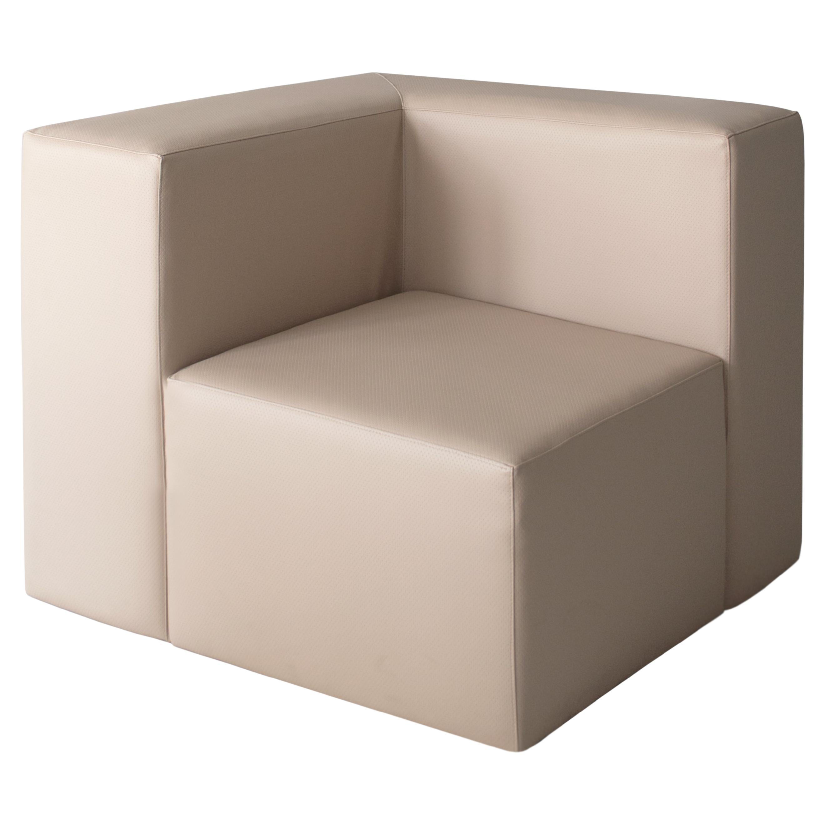 Siège / fauteuil cubique en cuir beige marine