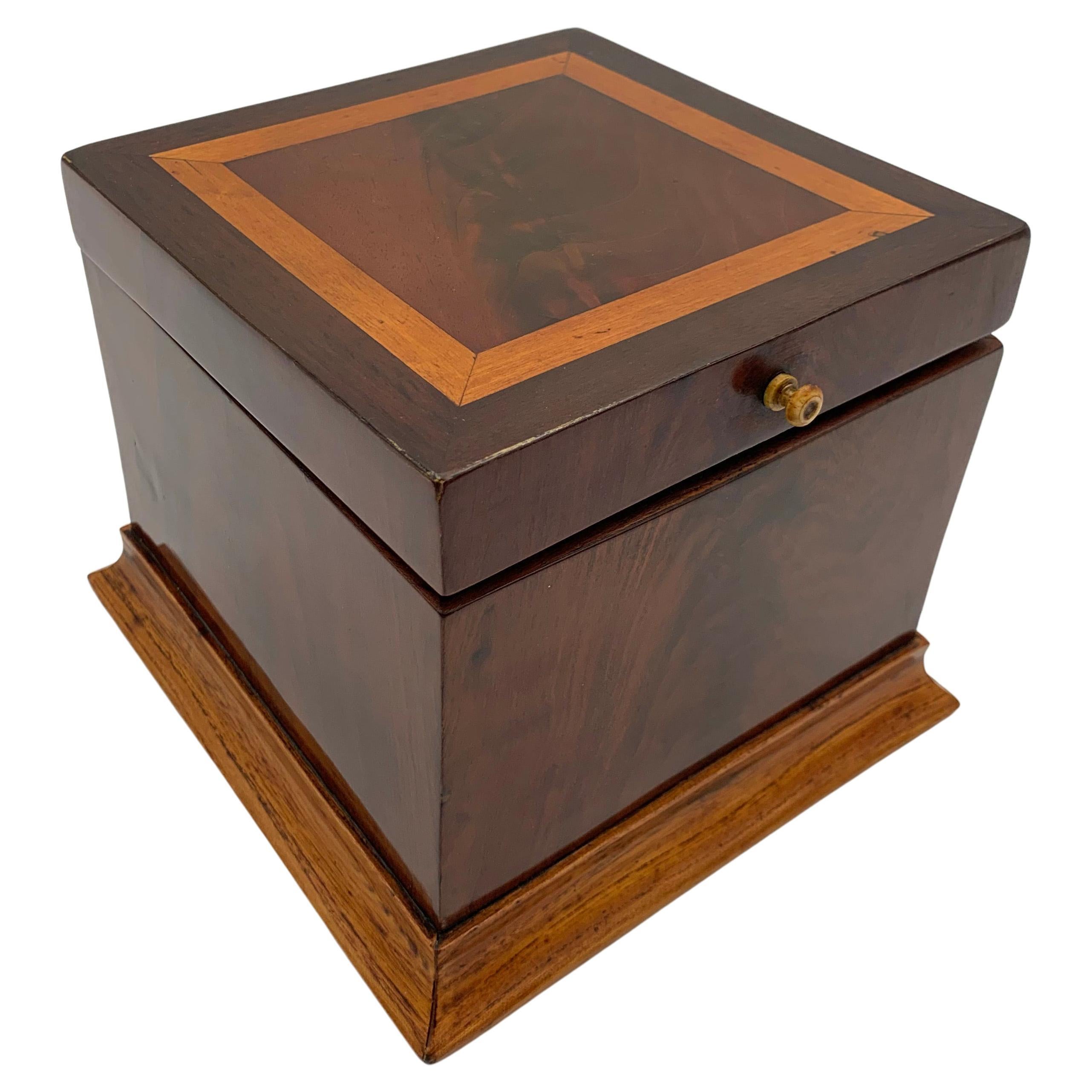 Cubic Biedermeier Box, Mahogany and Maple, Austria, circa 1840 For Sale