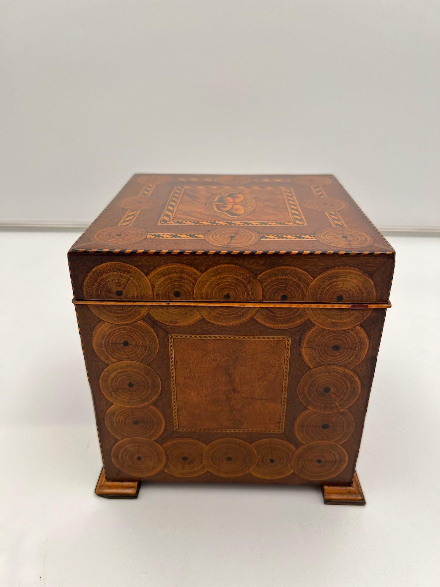 19th Century Cubic Biedermeier Box, Walnut with Inlays, Austria, circa 1830