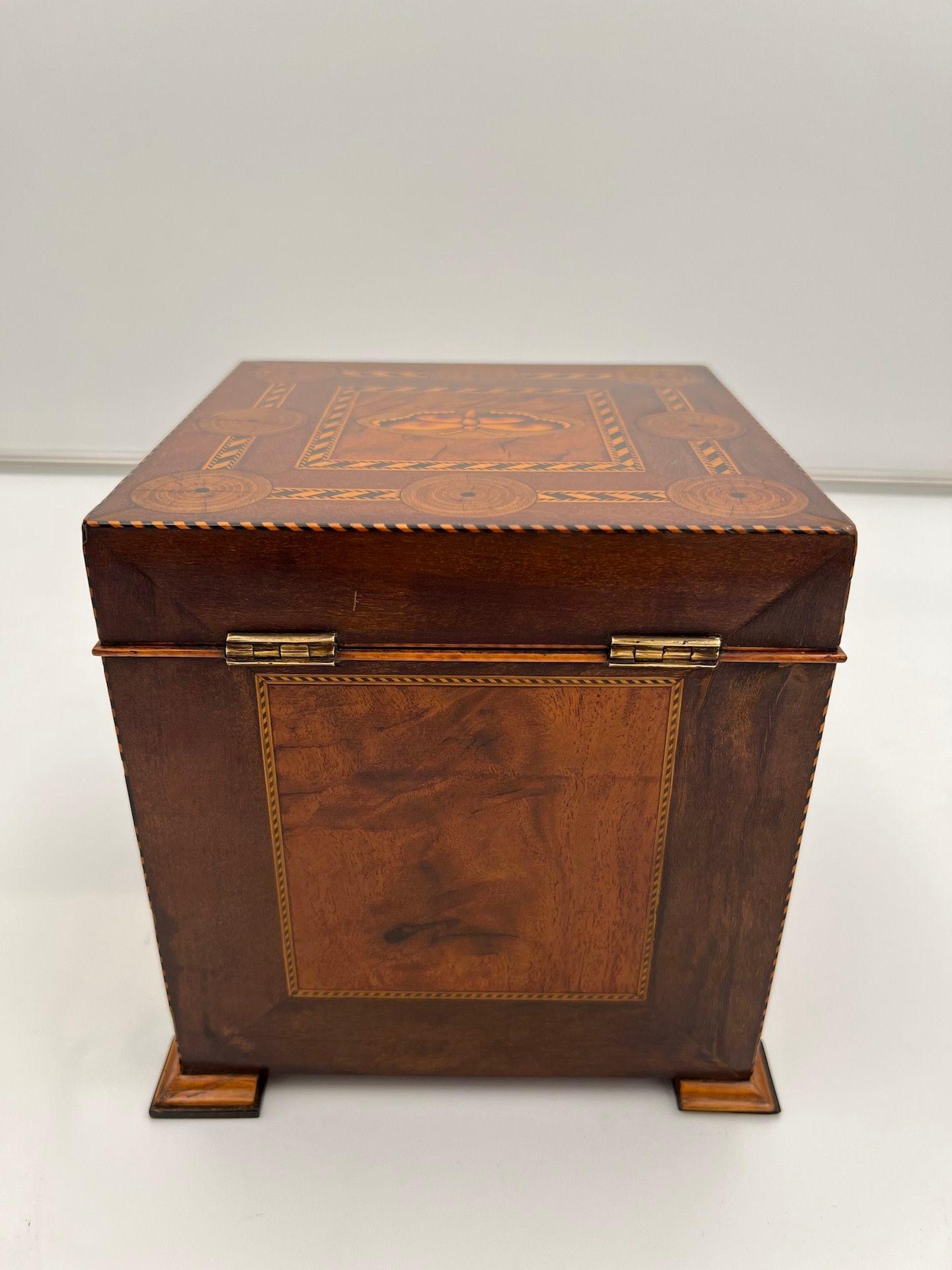 Ebony Cubic Biedermeier Box, Walnut with Inlays, Austria, circa 1830