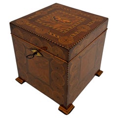 Antique Cubic Biedermeier Box, Walnut with Inlays, Austria, circa 1830