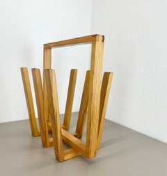 cubic brutalist pine wood magazine holder in CHAPO PERRIAND Style, France, 1970s
