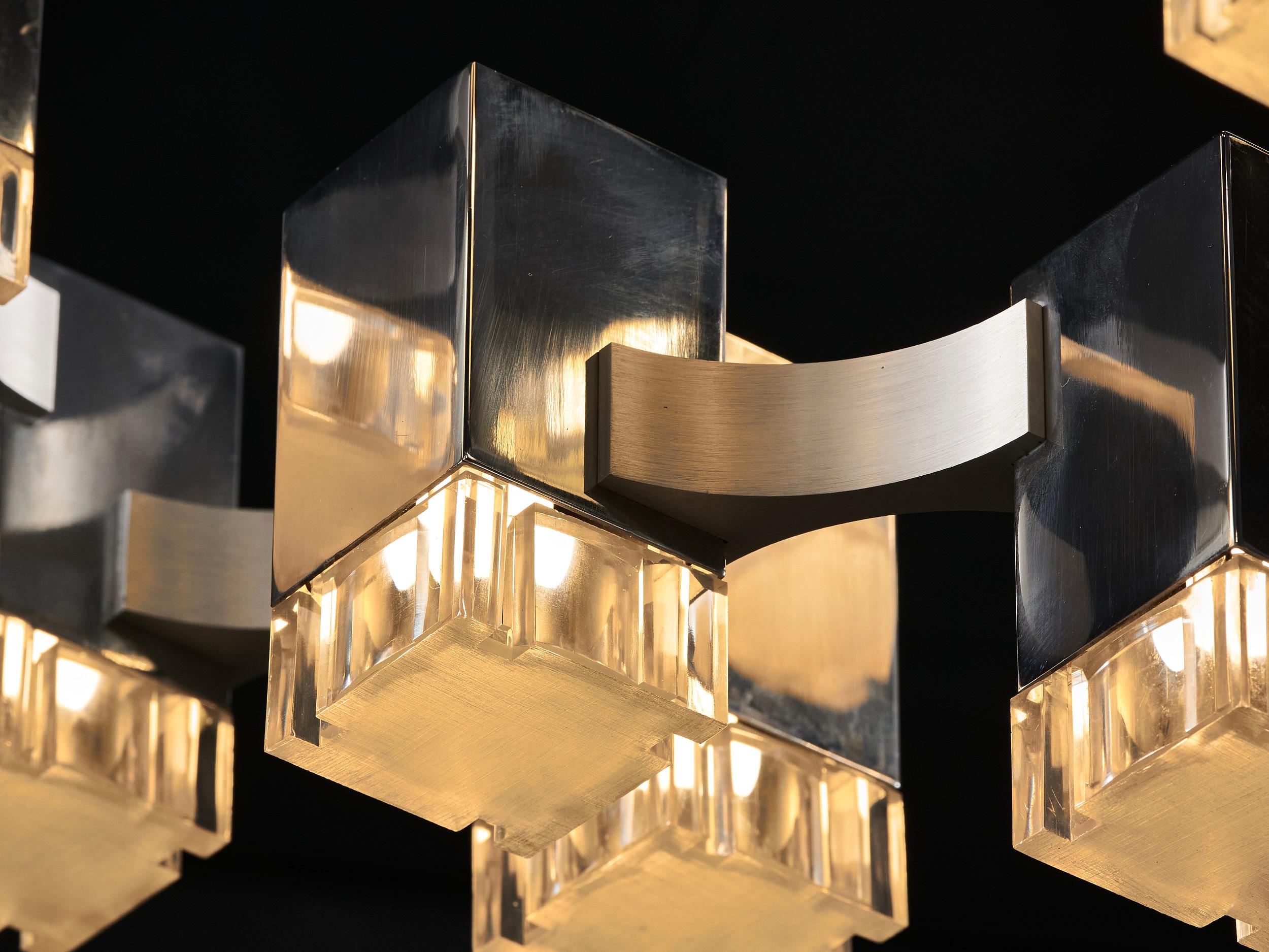 Cubic Chandelier 37 Lights by Gaetano Sciolari, Italy, 1970s For Sale 3