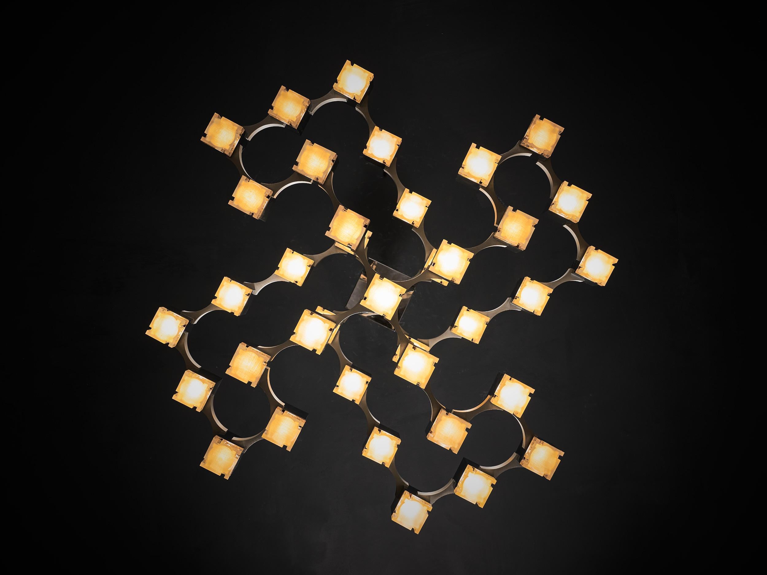 Cubic Chandelier 37 Lights by Gaetano Sciolari, Italy, 1970s For Sale 1