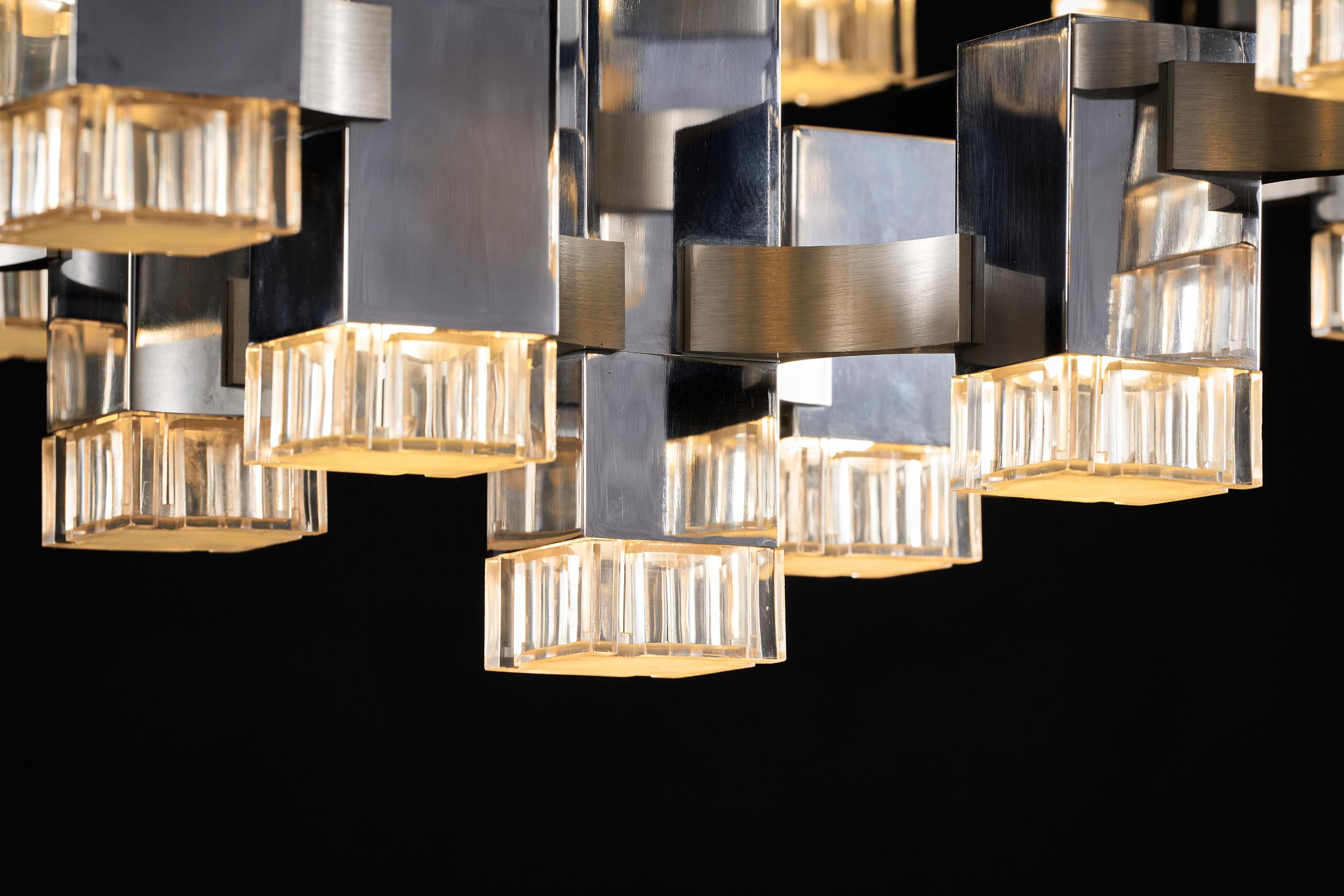 Cubic Chandelier 37 Lights by Gaetano Sciolari, Italy, 1970s For Sale 2