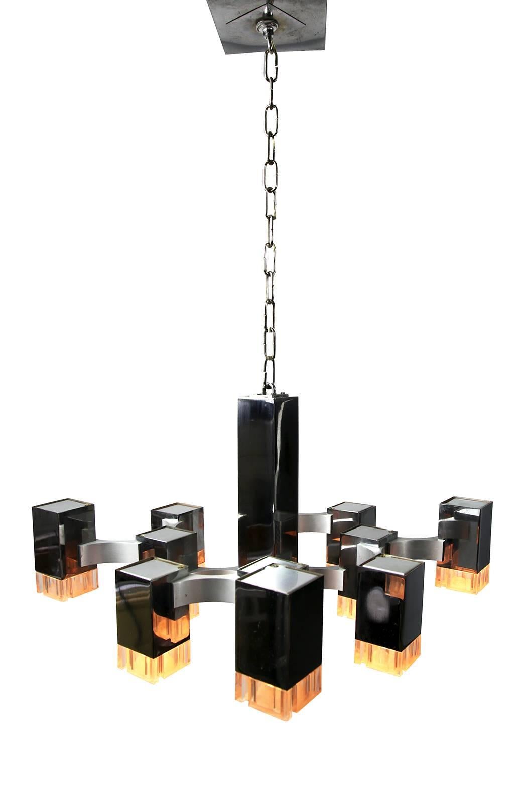 American Cubic Chandelier by Gaetano Sciolari, 1970s