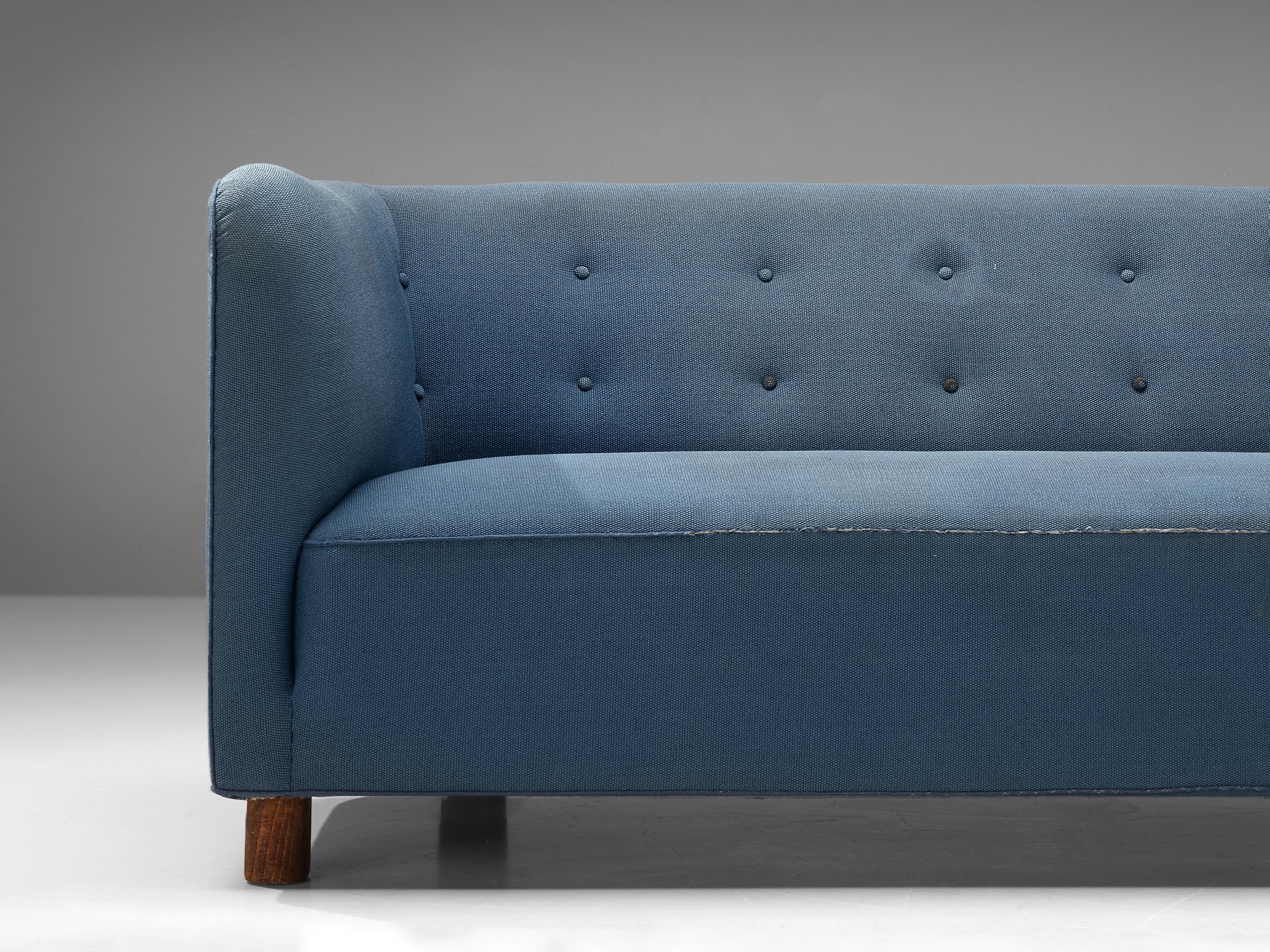Mid-Century Modern Cubic Danish Sofa in Blue Upholstery