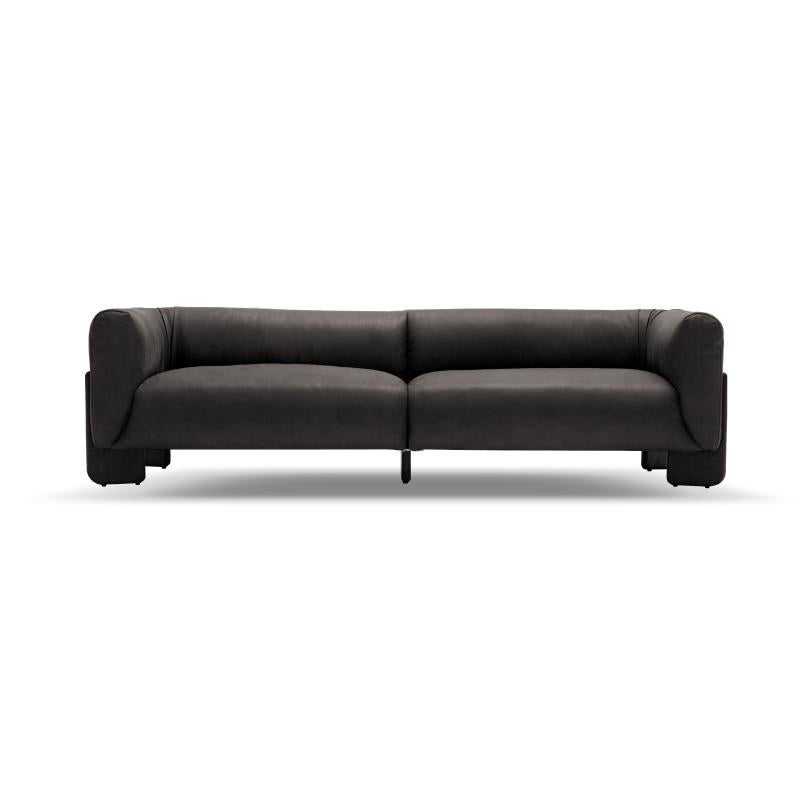 Hand-Crafted Cubic Deep Seat Sofa with Full-Grain & Vegan Leather Options For Sale