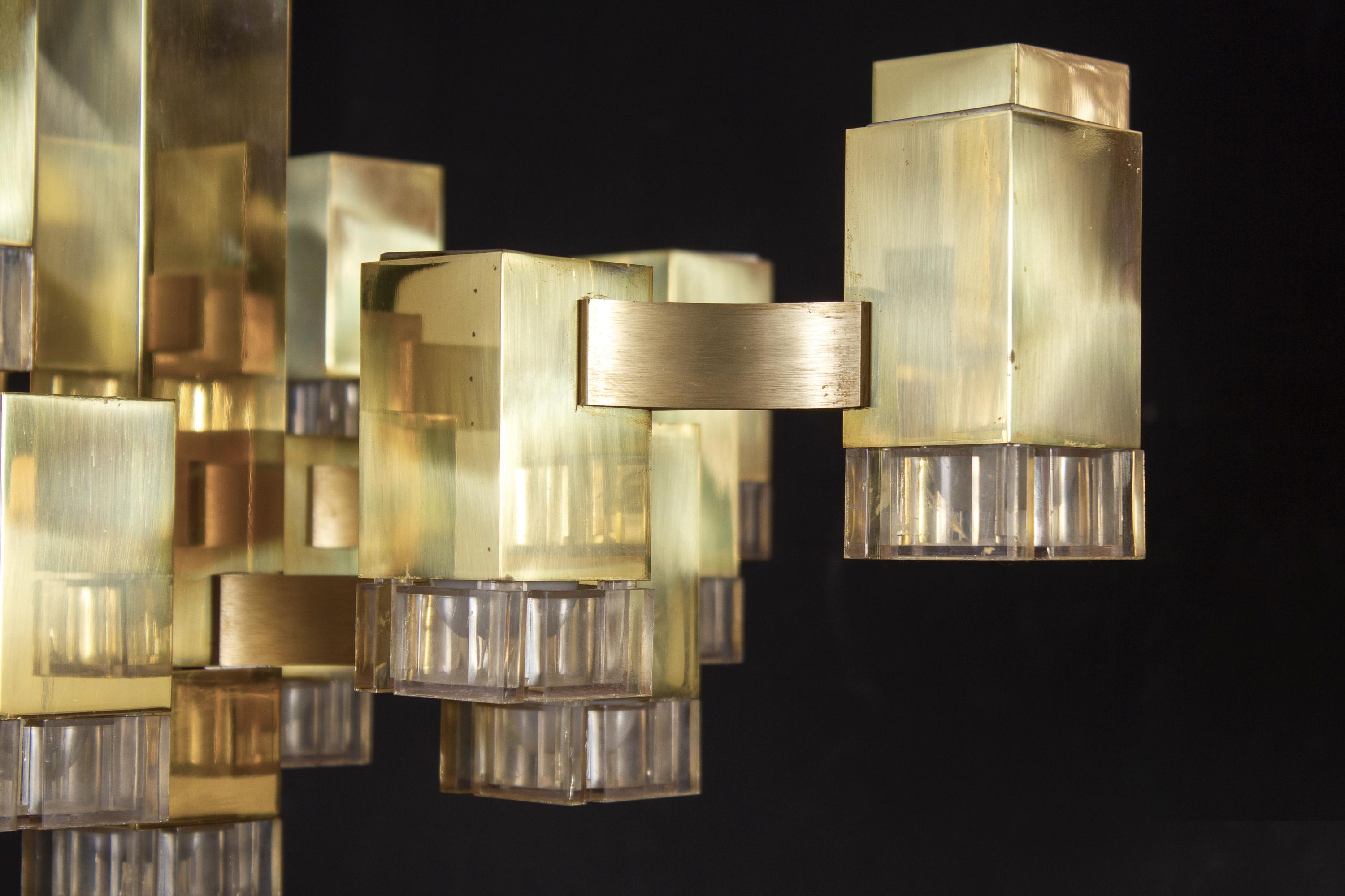 Cubic Gold Gaetano Sciolari Chandelier, Italy, 1970 1